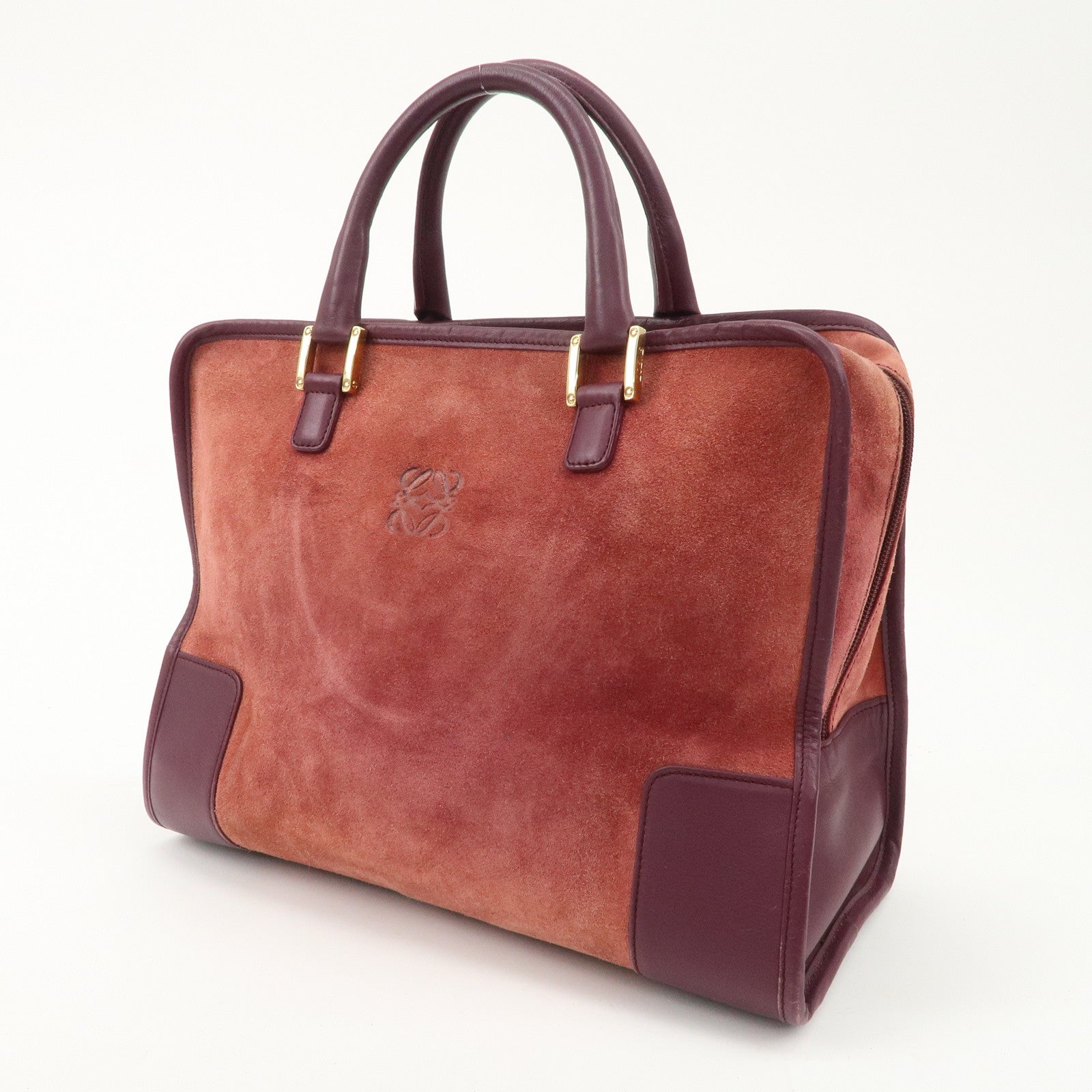 LOEWE Anagram Suede Leather Amazona 32 Hand Bag Pink Purple Used