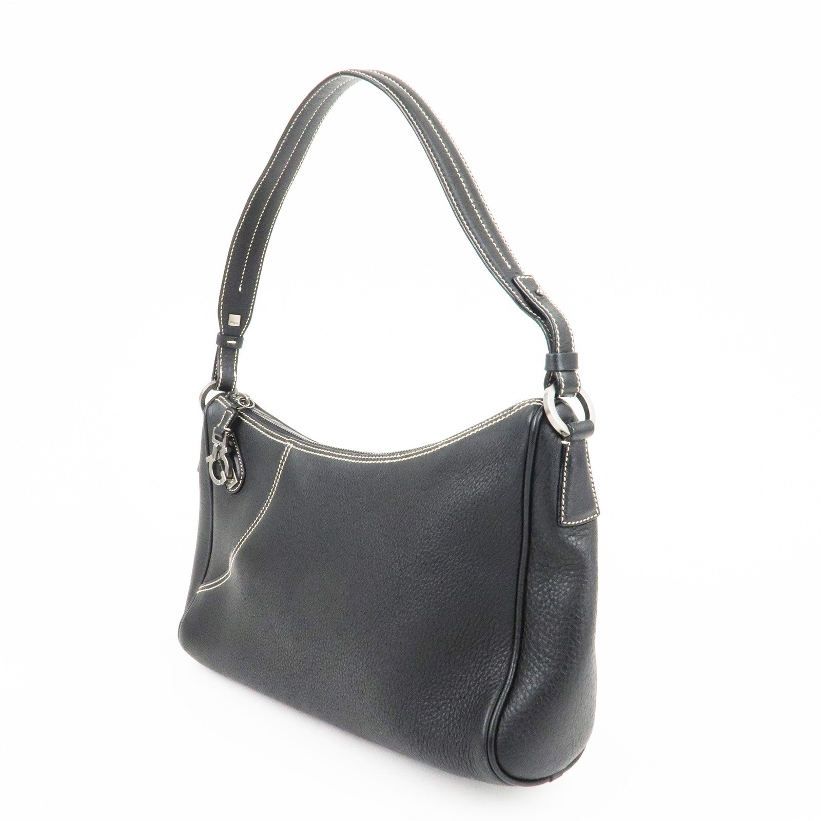 Salvatore Ferragamo Gancini Leather Shoulder Bag AF-21 3754 Used