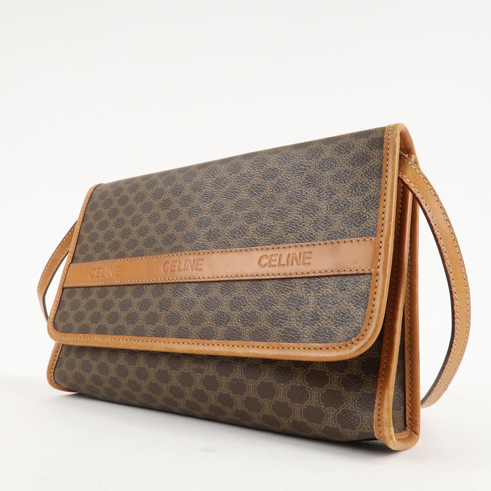 CELINE Macadam PVC Leather Shoulder Bag Hand Bag Brown Used