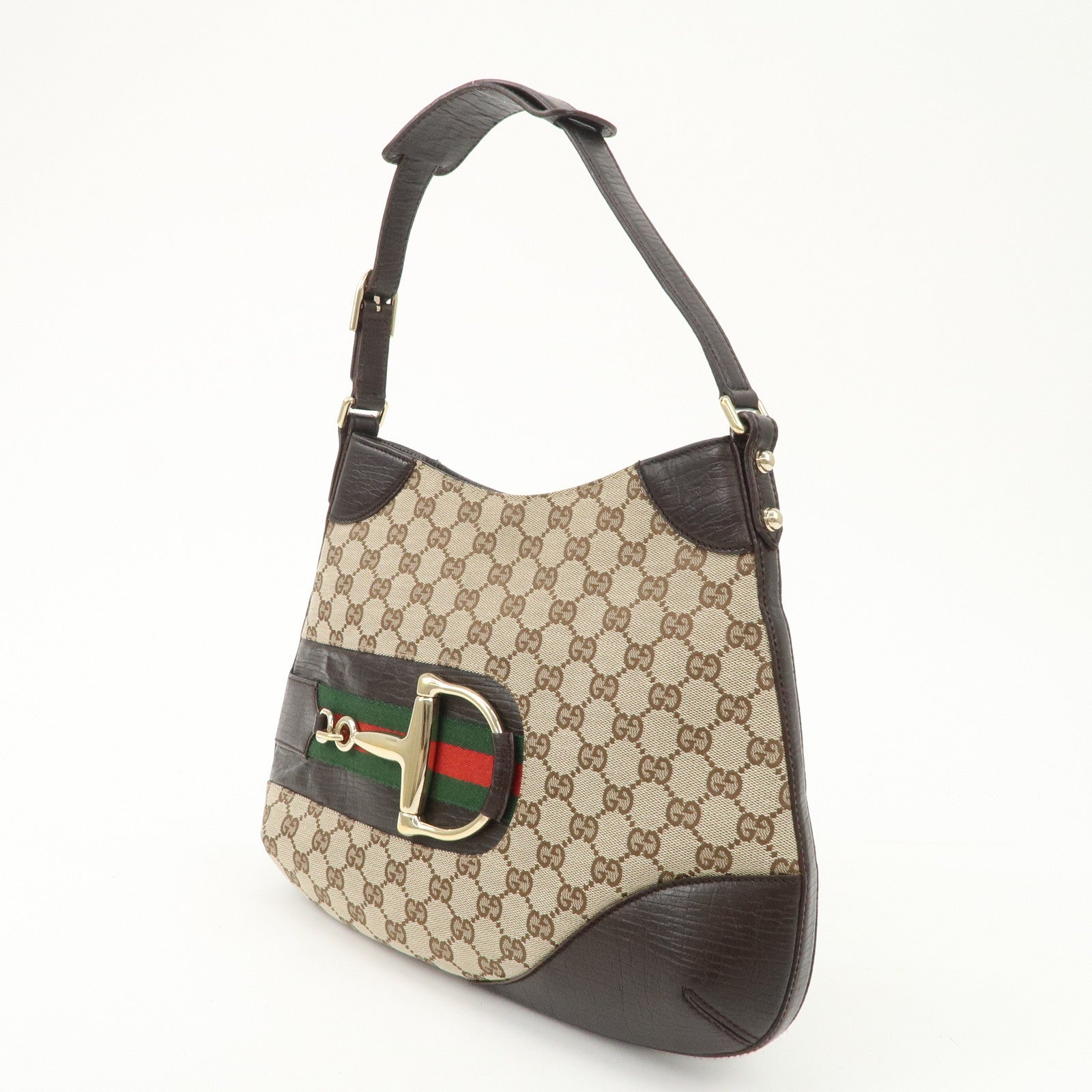 GUCCI Horsebit Sherry GG Canvas Leather Shoulder Bag Beige 137288 Used
