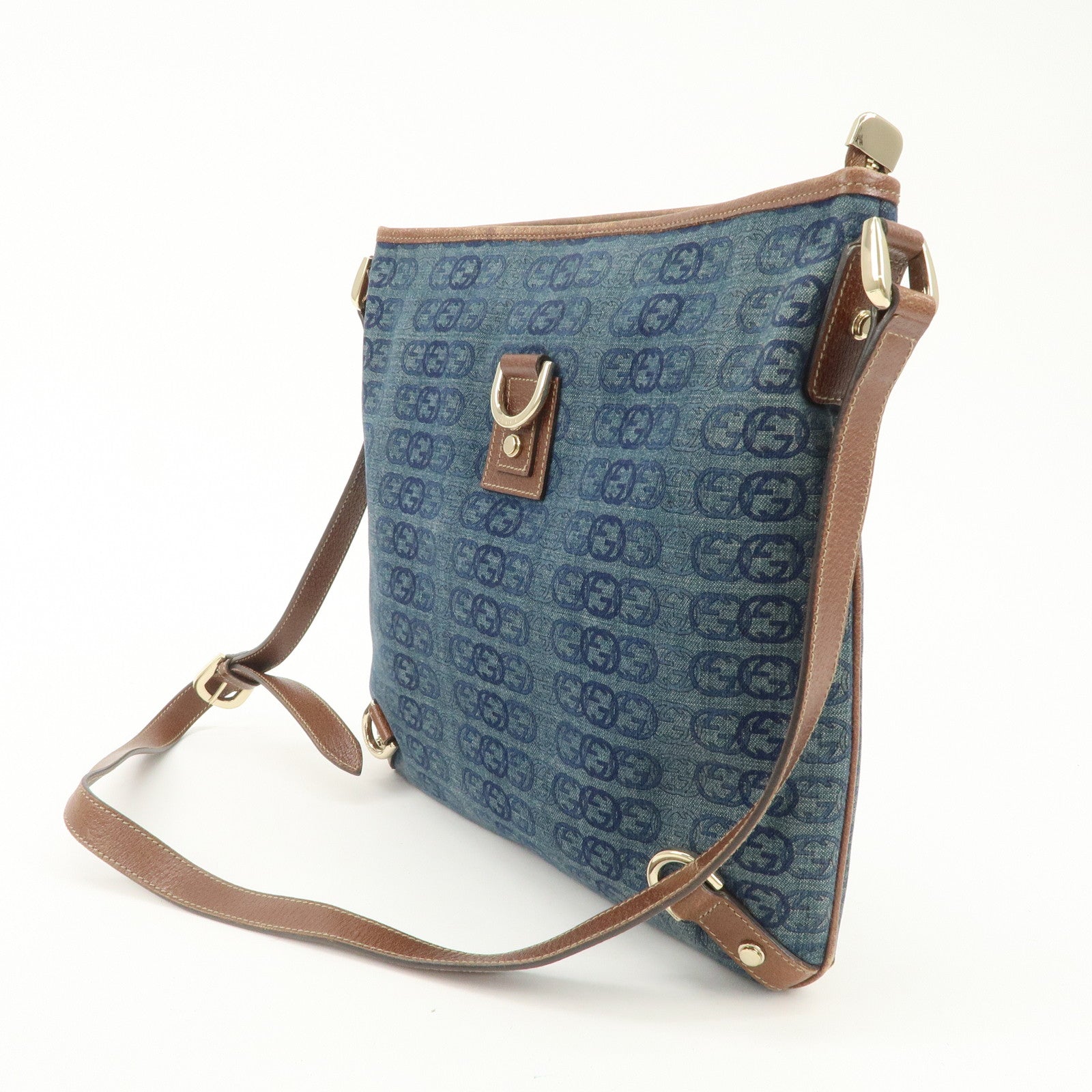 GUCCI Interlocking Abbey Denim Leather Shoulder Bag 131326 Used