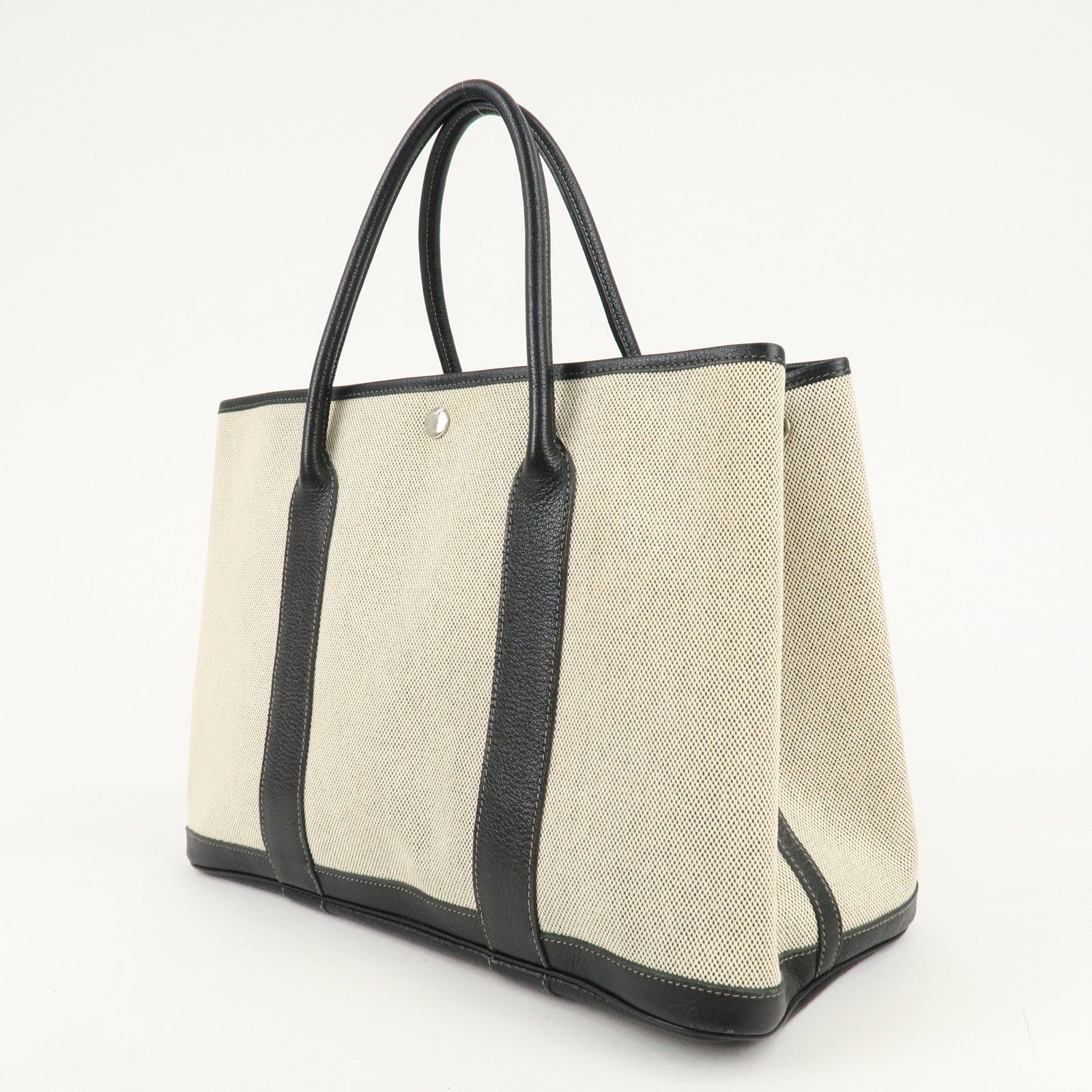 HERMES ToileOfficier Leather Garden Party PM J Stamped Tote Bag Used