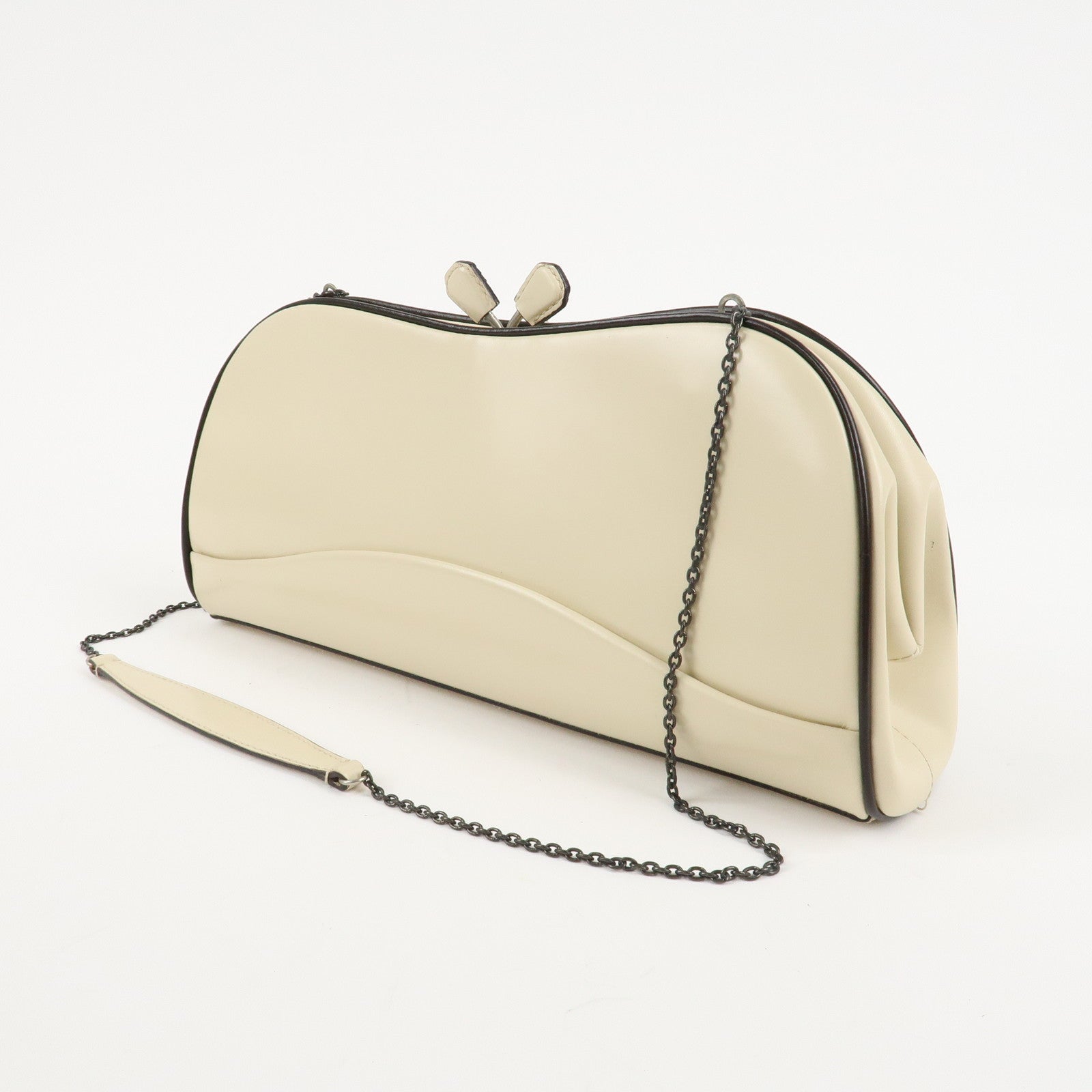 PRADA Logo VITELLO FRAME Leather Clasp Chain Shoulder Bag B11022 Used
