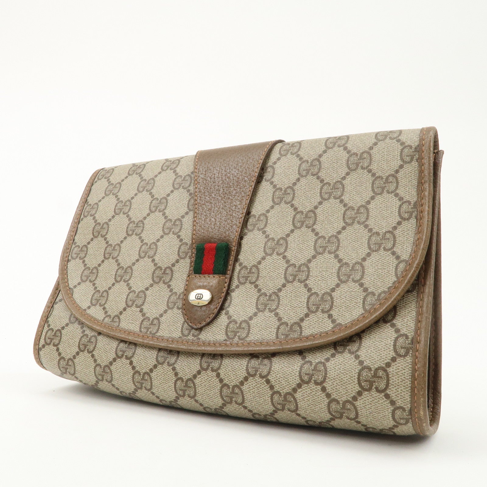 GUCCI Old Gucci Sherry GG Plus Leather Clutch Bag 89.01.030 Used