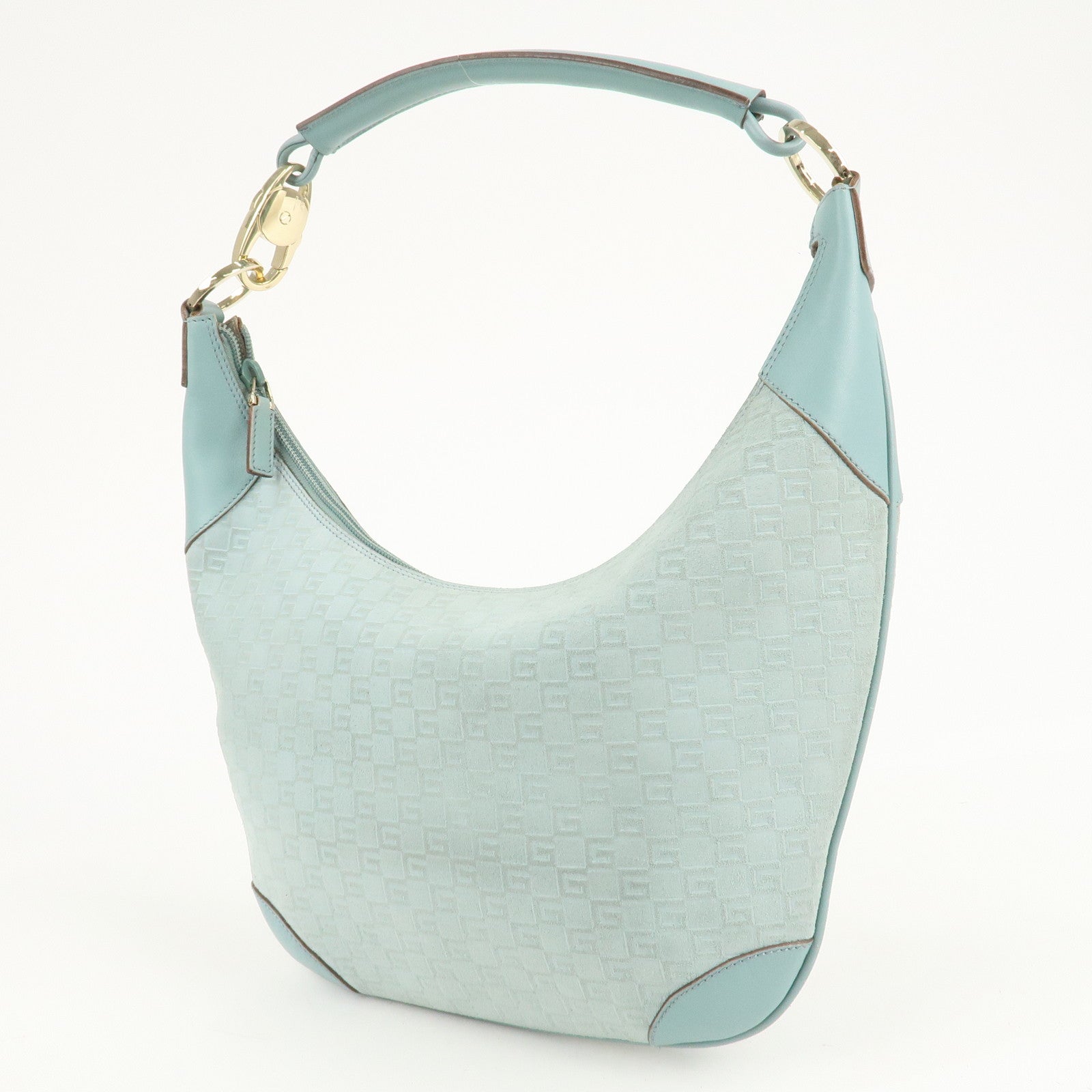 GUCCI Suede Leather Shoulder Bag Hand Bag Light Blue 001.4158 Used