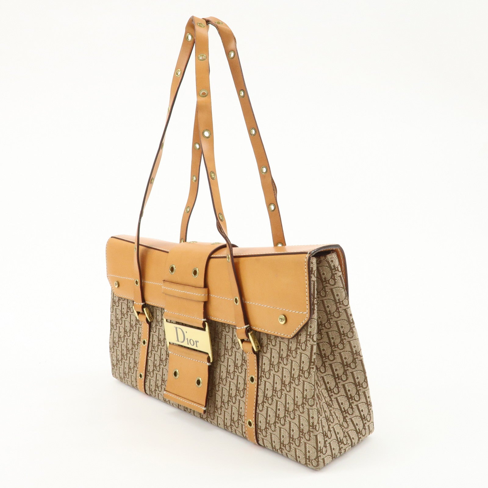 Christian Dior Trotter Street Chic Canvas Leather Shoulder Bag Used