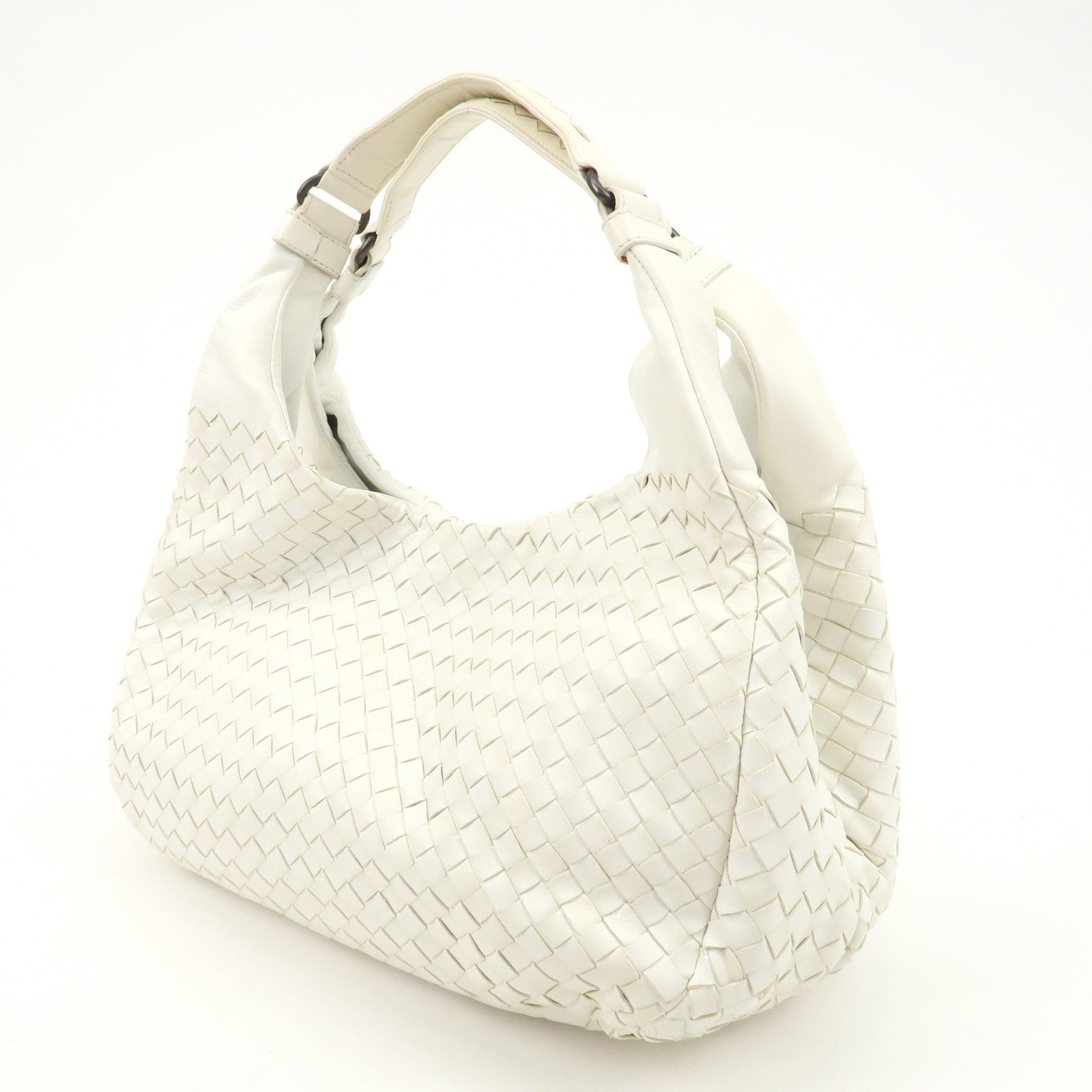 BOTTEGA VENETA Intrecciato Leather Campana Shoulder Bag White 125787 Used