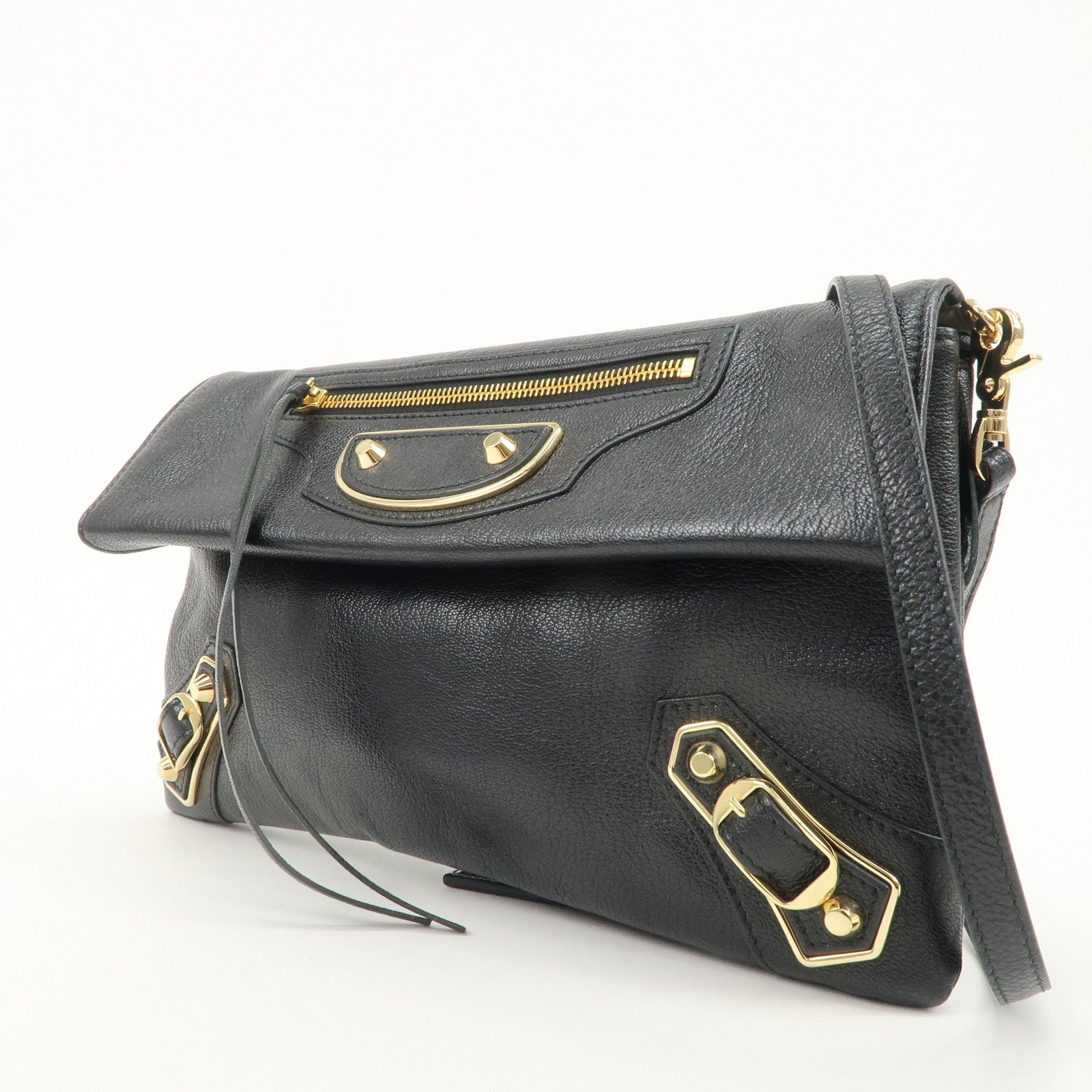 BALENCIAGA Leather Classic Envelope Clutch Bag Black 390167 Used
