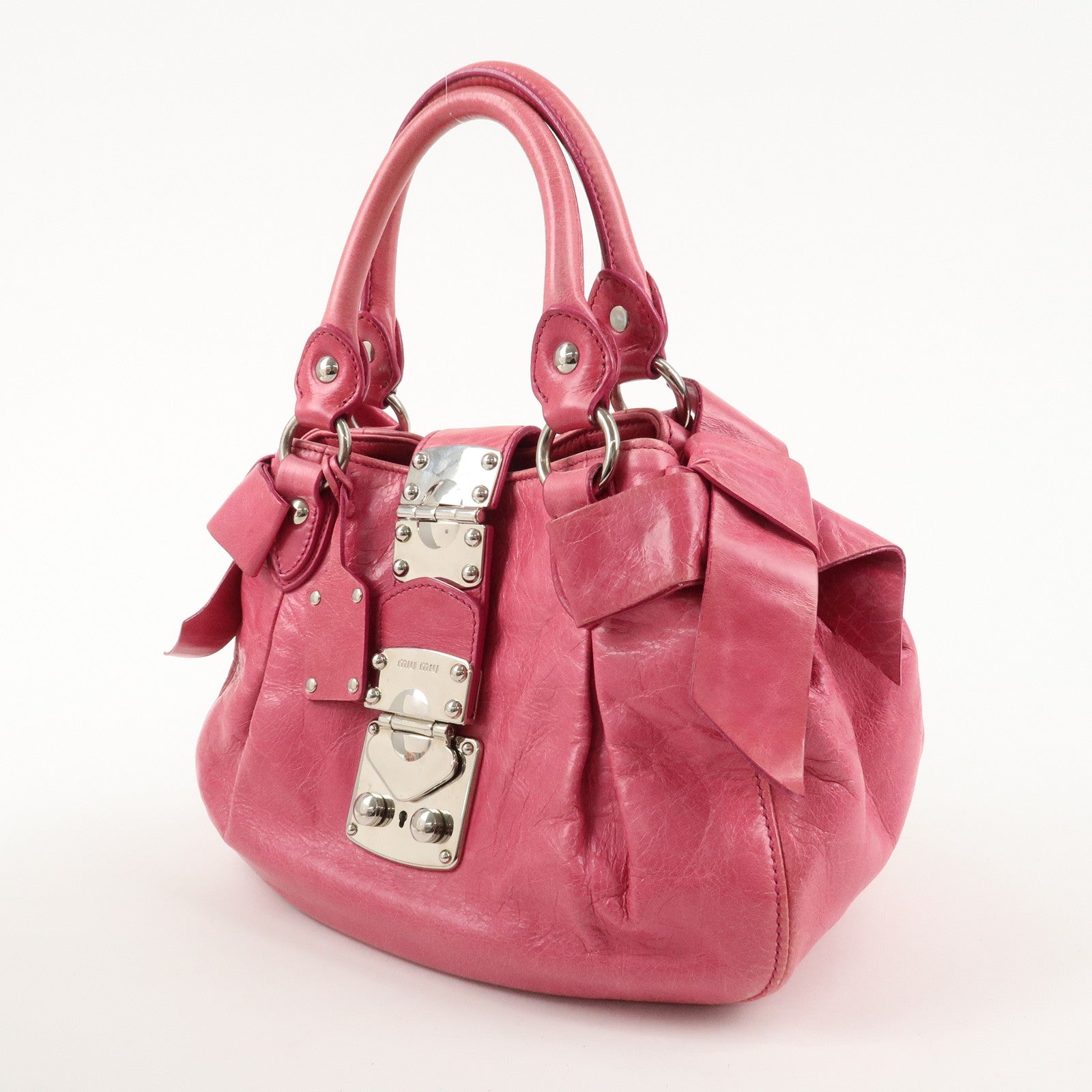 MIU MIU Leather 2Way Bag Hand Bag Ribbon Alamoana2011 09/60 Used