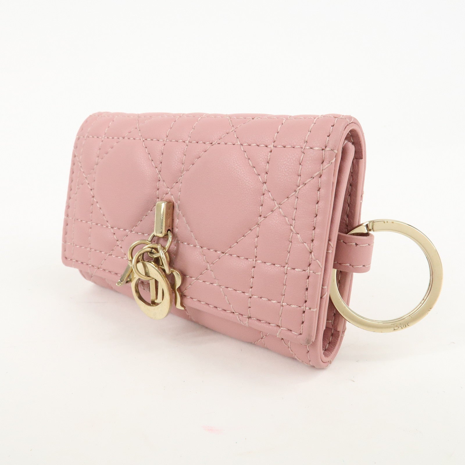 Christian Dior Cannage Leather 4 Key Case Key Chain Pink Used