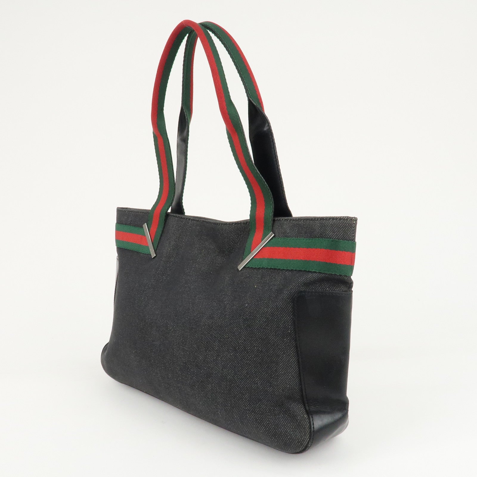 GUCCI Sherry Denim Leather Hand Bag Blue 73983 Used