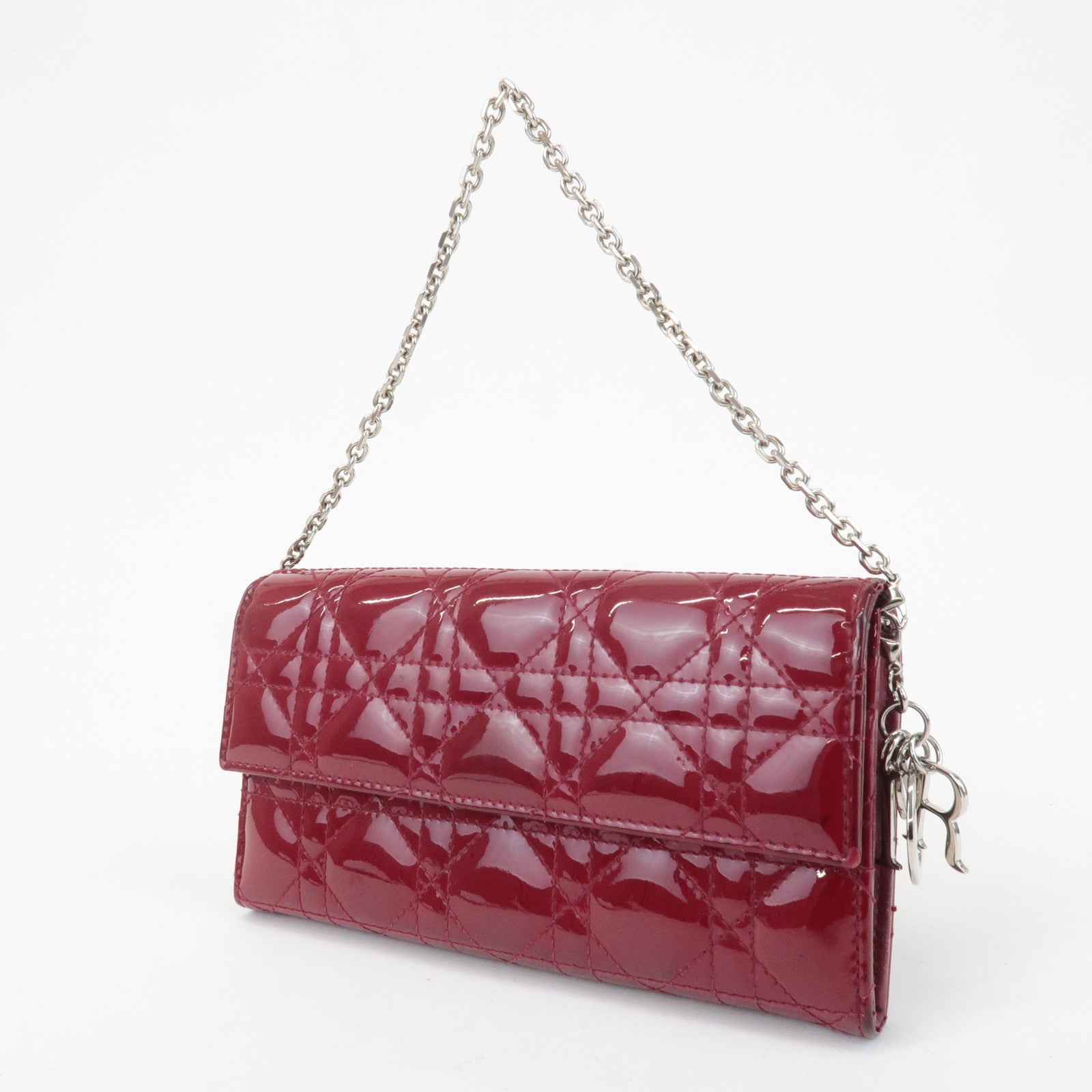 Christian Dior Lady Dior Cannage Patent Leather Chain Wallet Used
