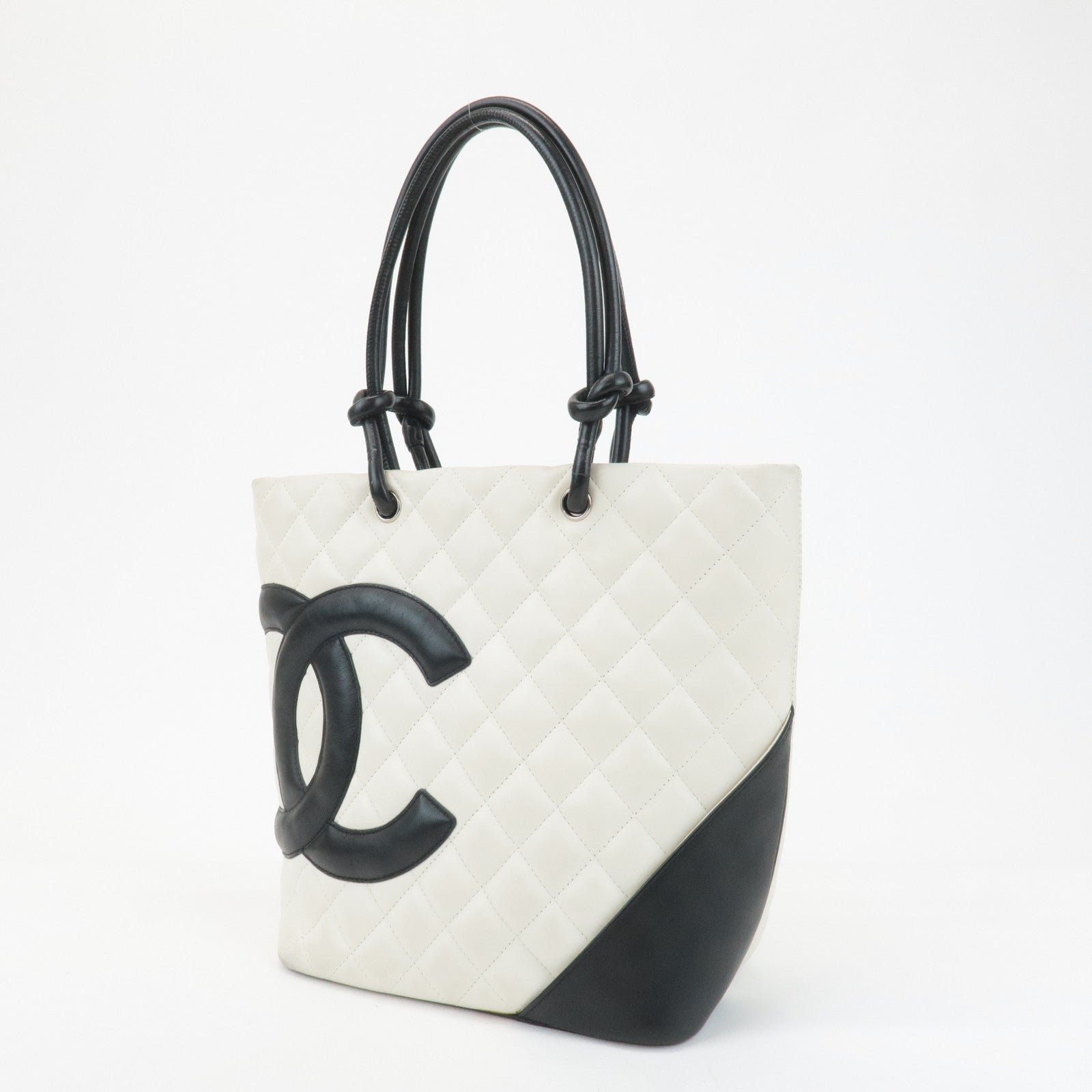 CHANEL Cambon Line Lamb Skin Medium Tote Bag Shoulder Bag A25167 Used