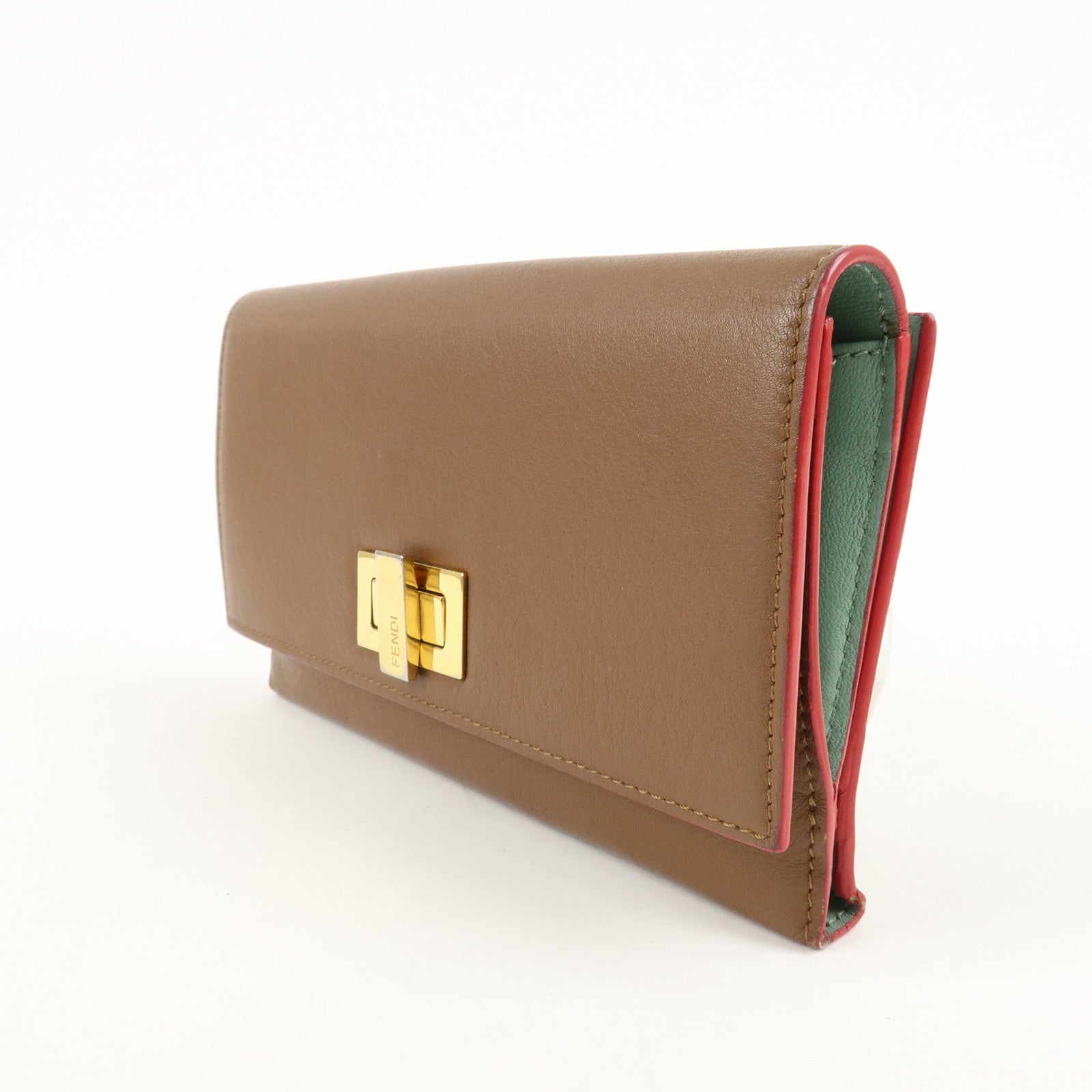 FENDI Leather Peekaboo Continental Wallet Brown 8M0308 Used