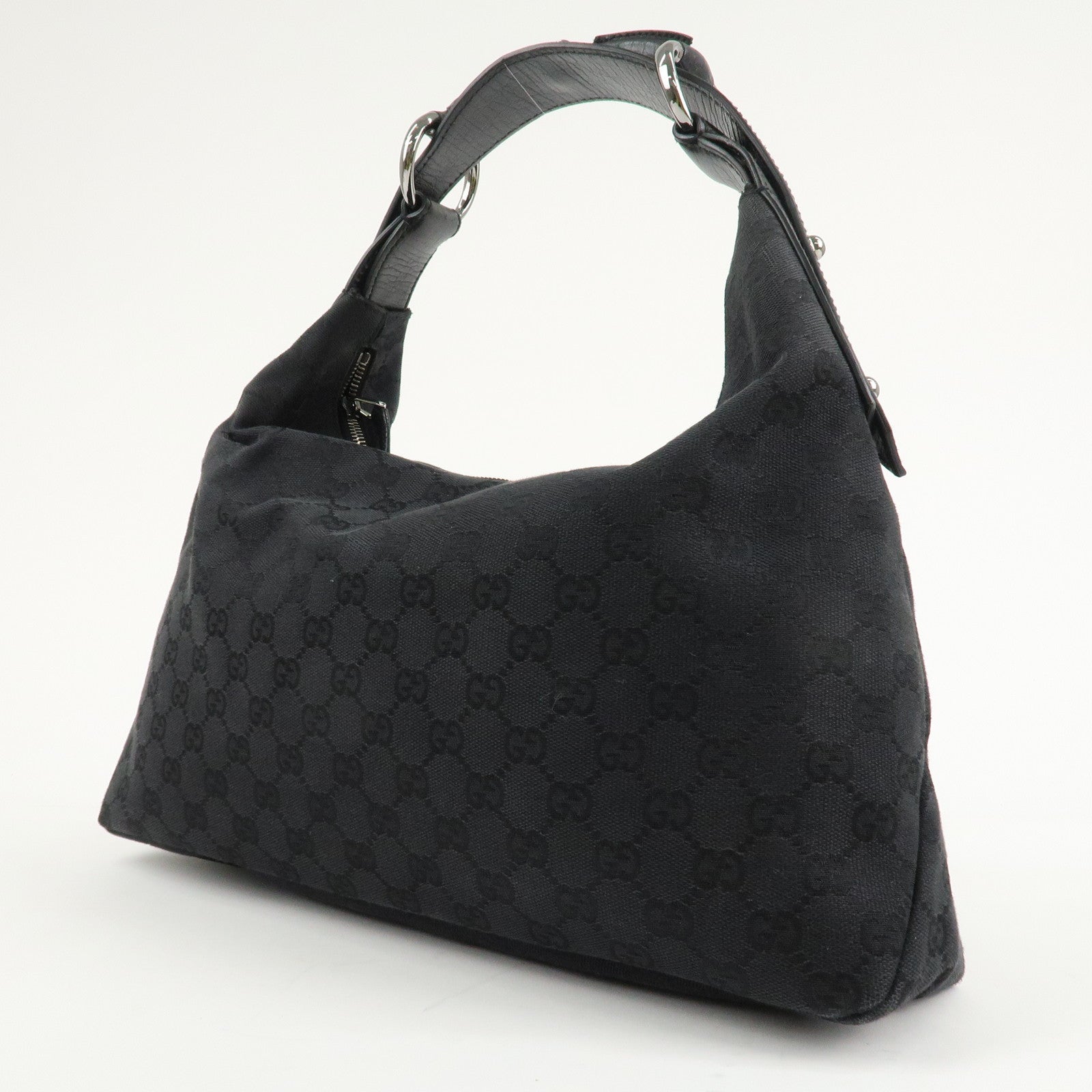 GUCCI Horsebit GG Canvas Leather Shoulder Bag 115867 Used