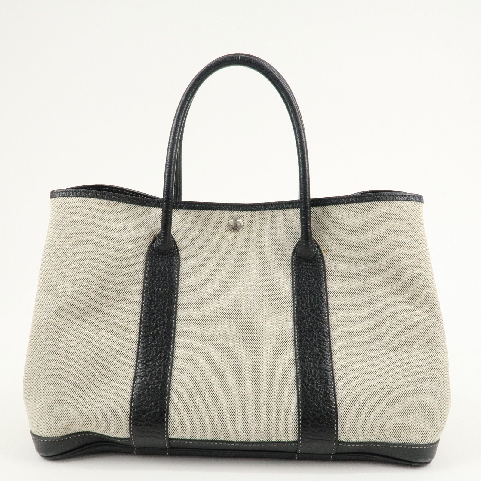 HERMES Garden Party Toile Ash Leather PM H Stamped Tote Bag Used