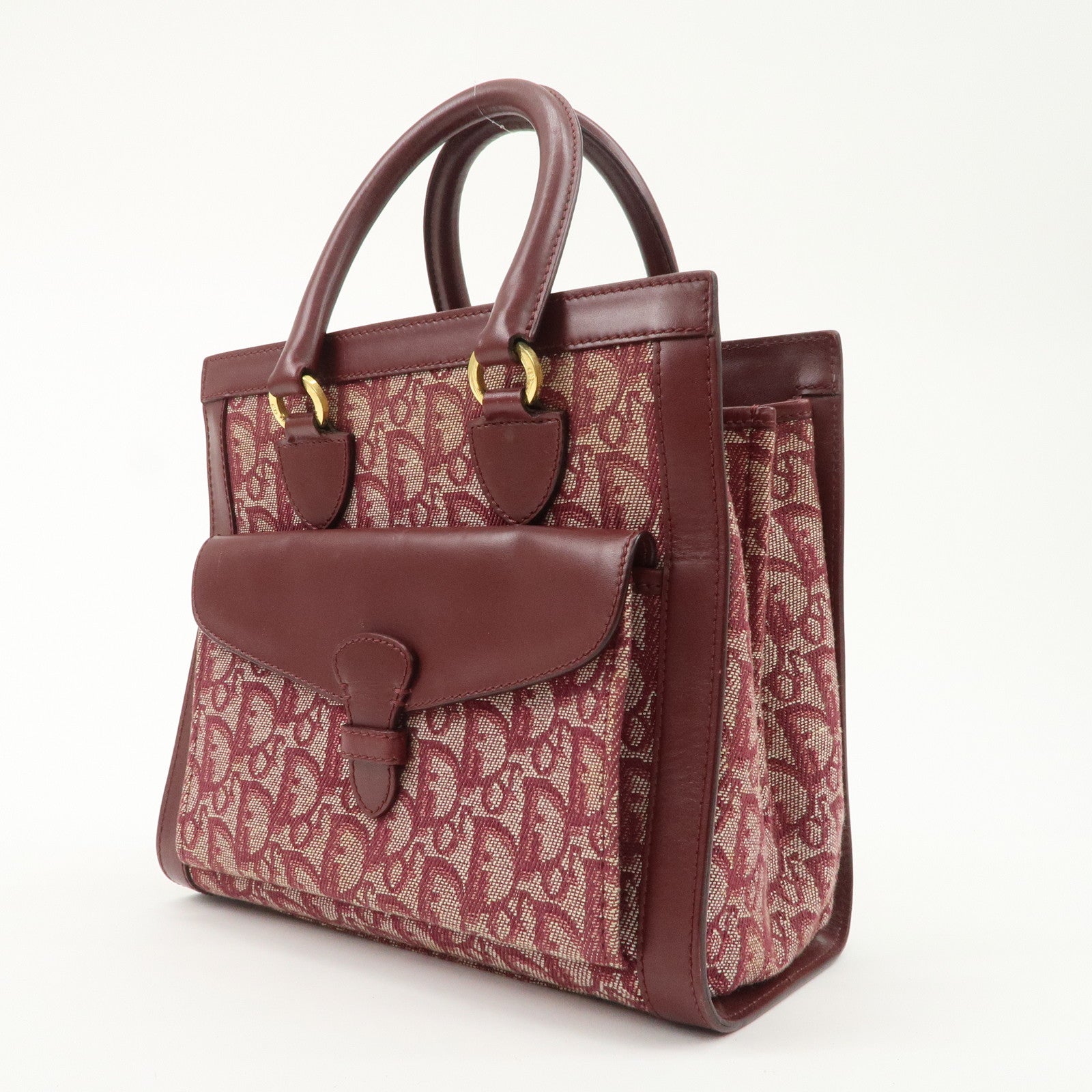 Christian Dior Trotter Canvas Leather Tote Bag Hand Bag Bordeaux Used