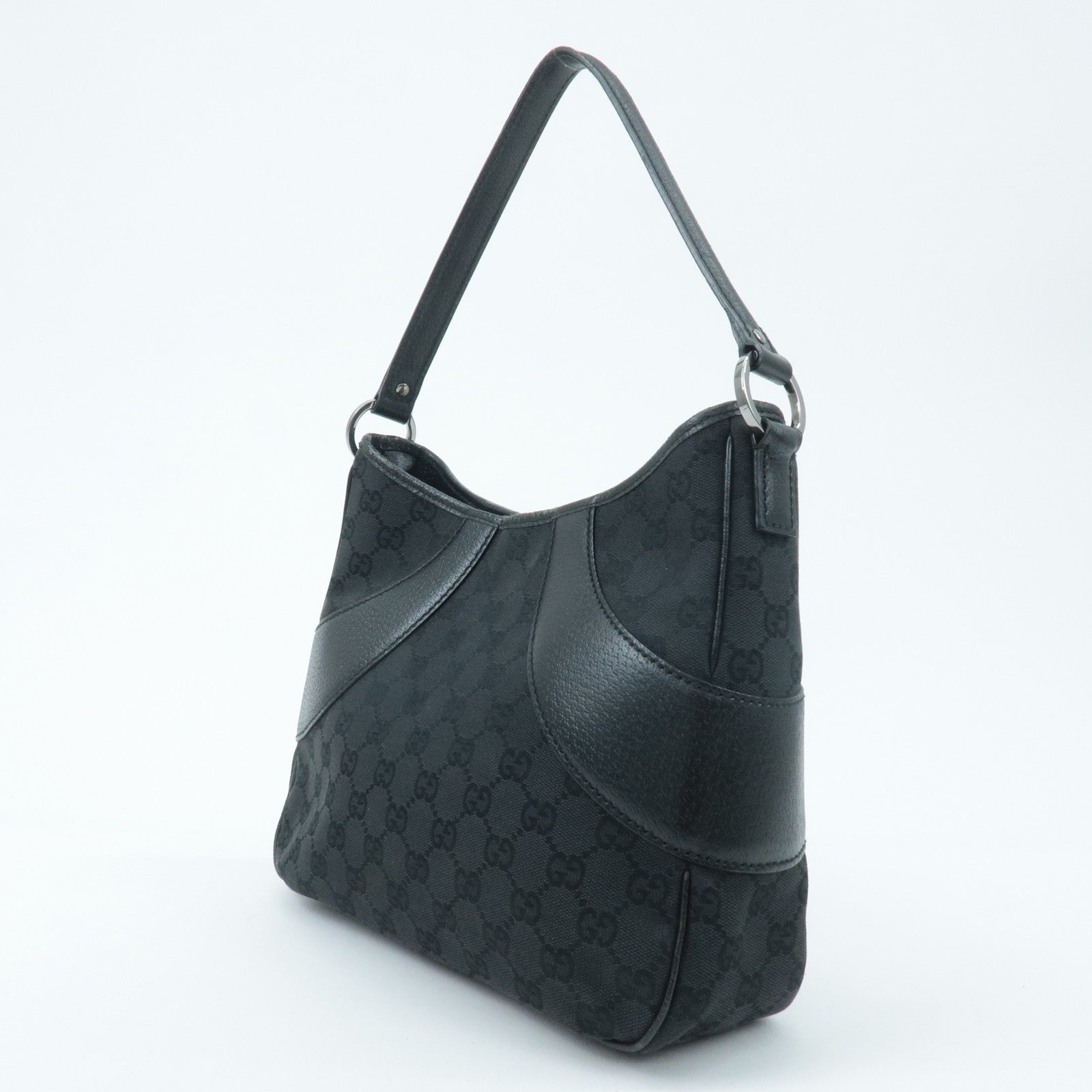 GUCCI GG Canvas Leather Shoulder Bag Black 113012 Used