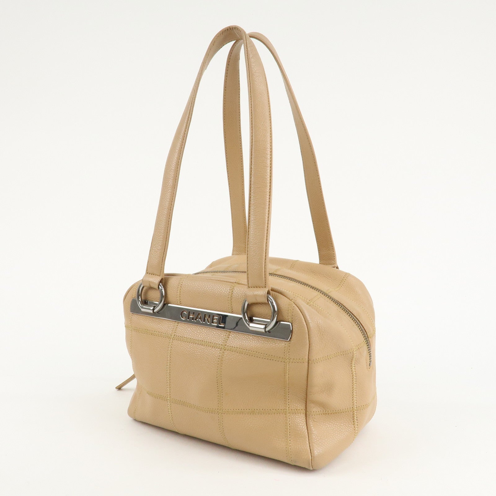 CHANEL Chocolate Bar Caviar Skin Mini Boston Bag Shoulder Bag Used