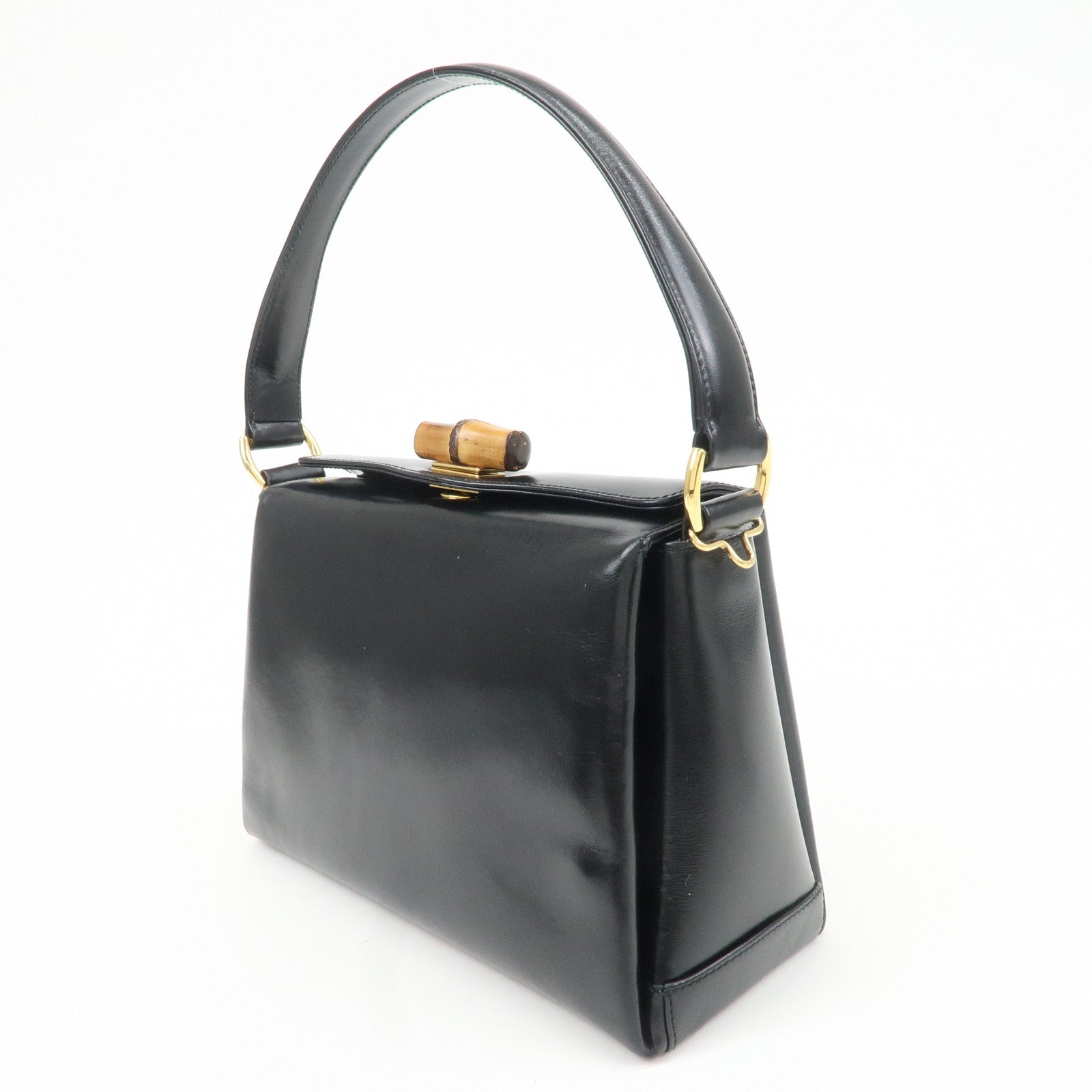GUCCI Bamboo Leather Hand bag Shoulder Bag Black 000.1781.0175 Used