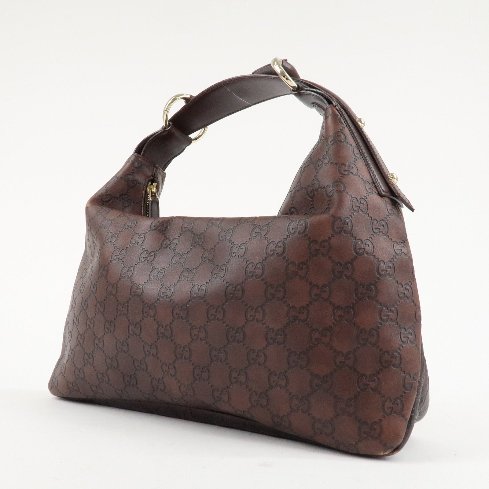 GUCCI Horsebit Guccissima Leather Shoulder Bag Dark Brown 115867 Used