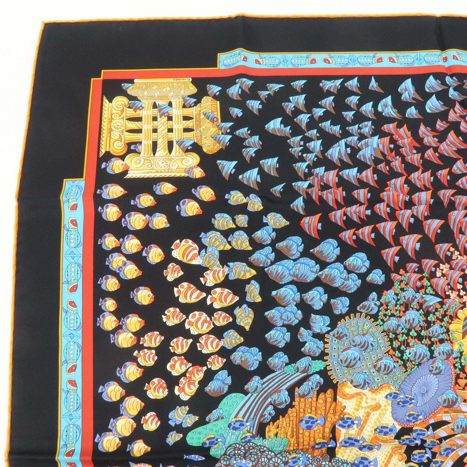 HERMES Carre 90 Silk 100% Scarf RENCONTRE OCEANE Black Multicolor Used