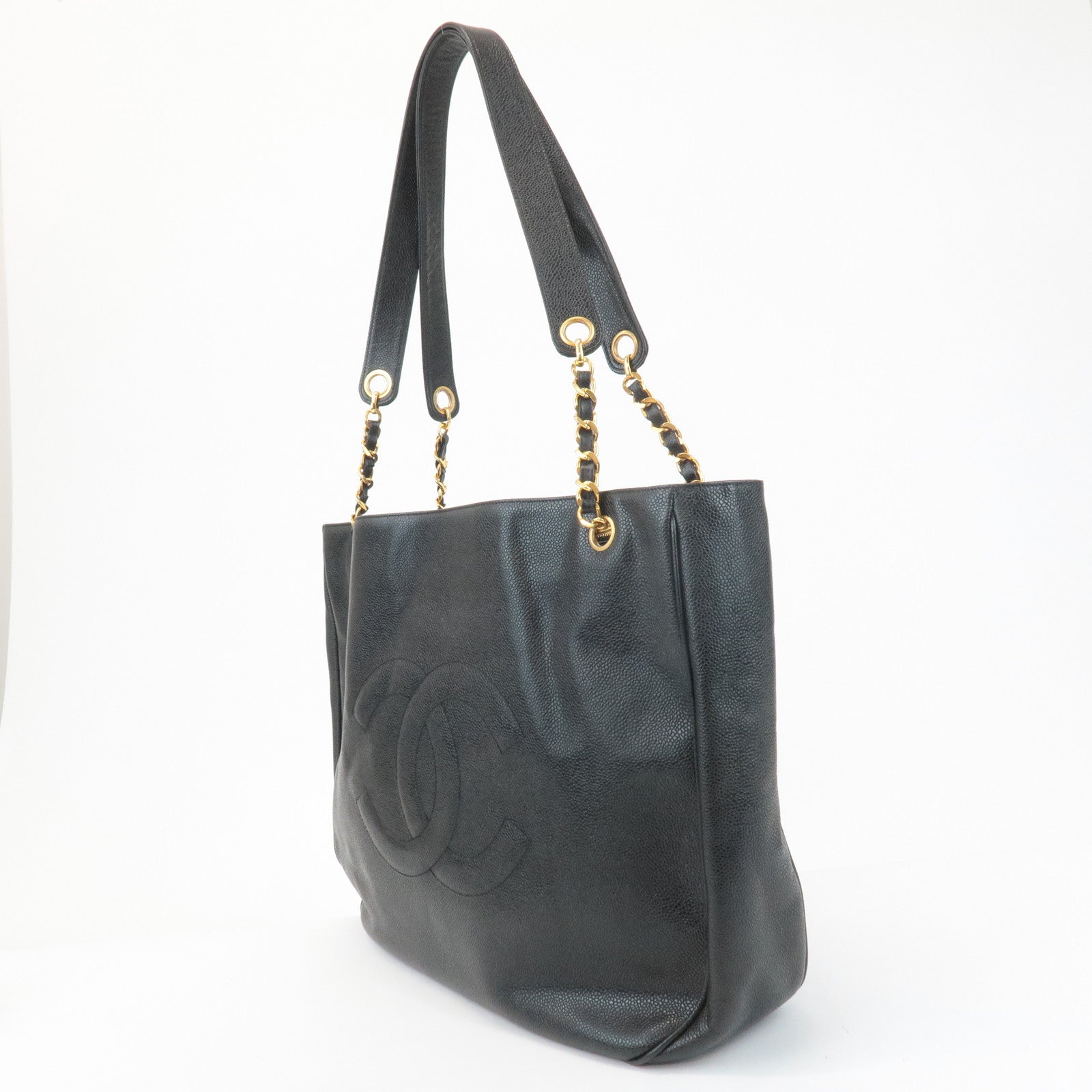 CHANEL COCO Mark Caviar Skin Chain Shoulder Bag Gold Hardware Used