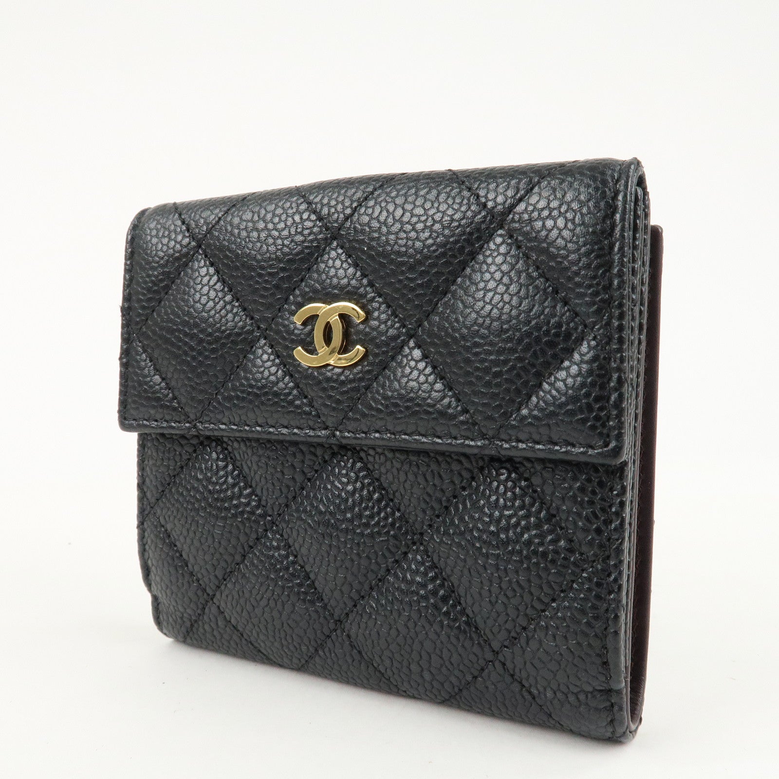 CHANEL Matelasse Cavier Skin W Hook Wallet Black A48980 Used