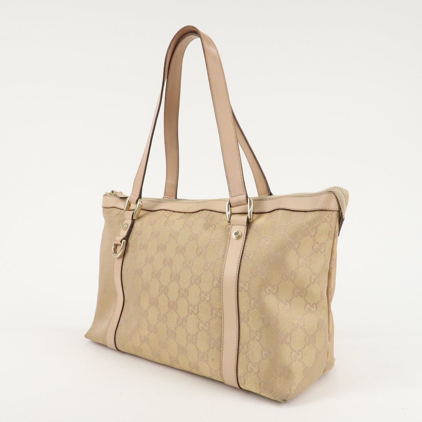 GUCCI Abbey Line GG Canvas Leather Tote Bag Pink White 141470 Used