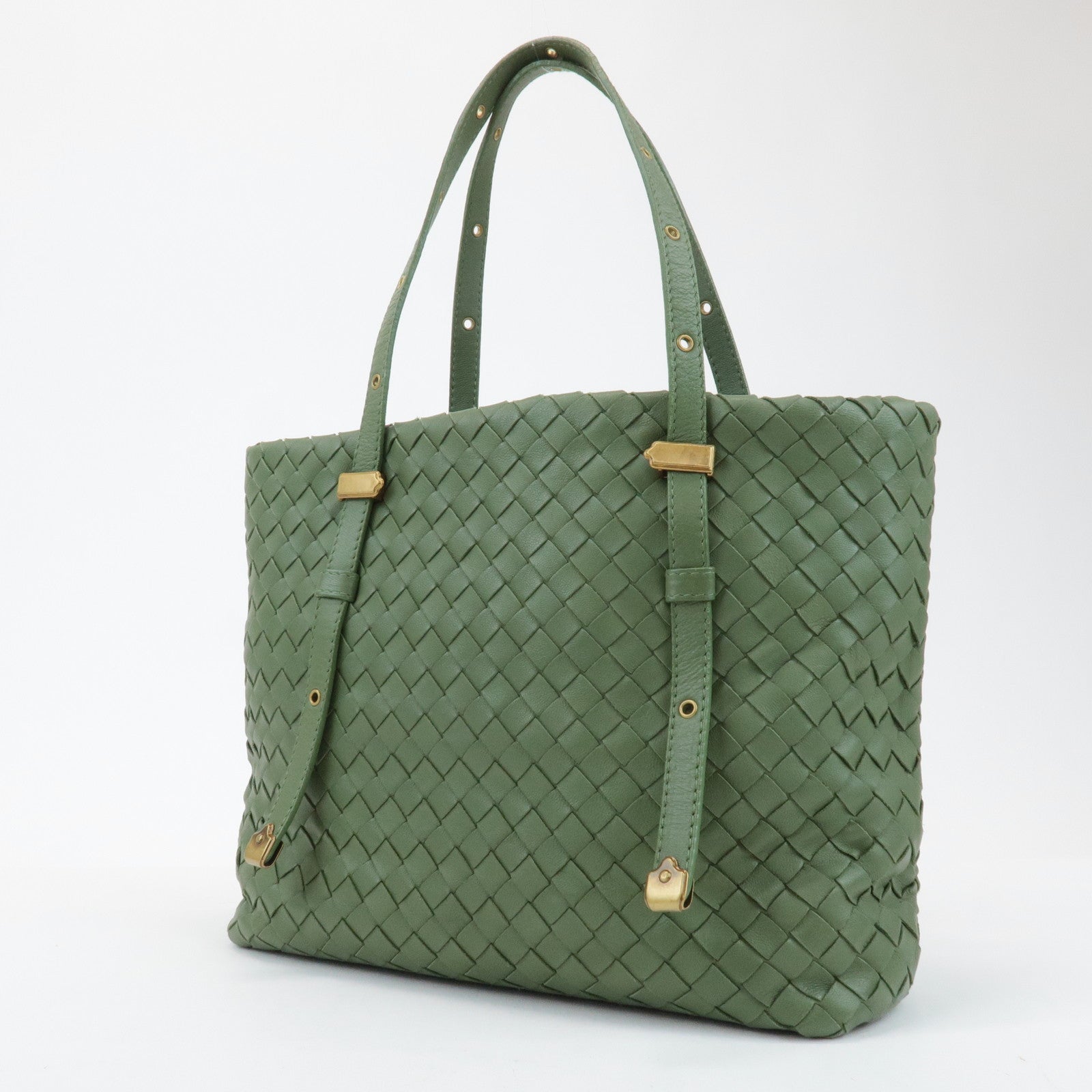 BOTTEGA VENETA Intrecciato Leather Tote Shoulder Bag Green 162937 Used
