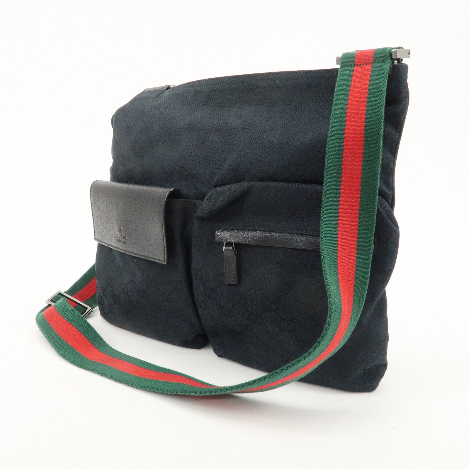 GUCCI Sherry GG Canvas Leather Shoulder Bag Black 169937 Used