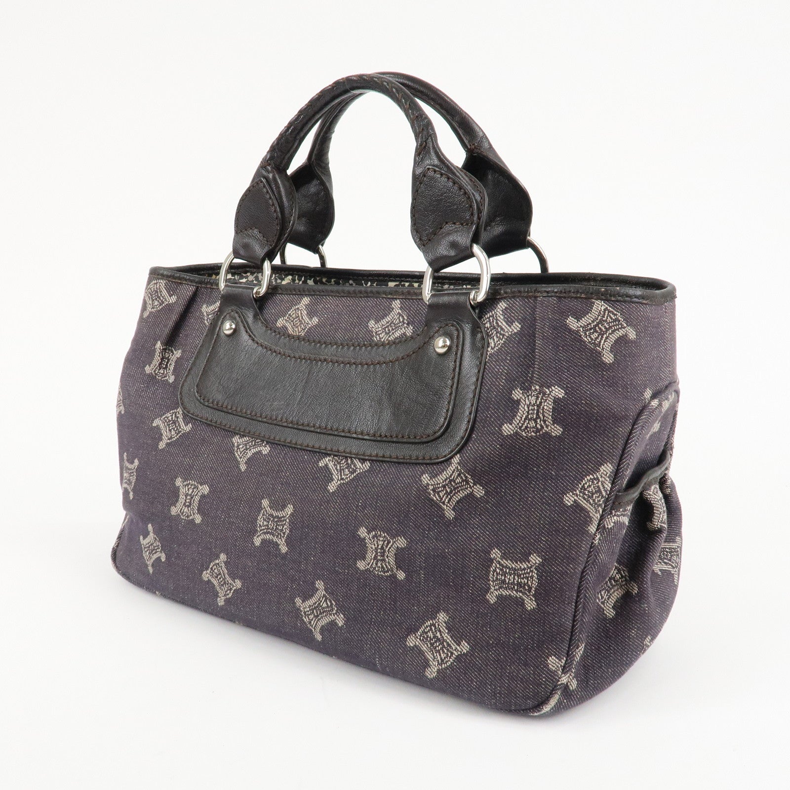 CELINE Magadam Denim Leather Boogy Bag Tote Bag Indigo Dark Brown Used