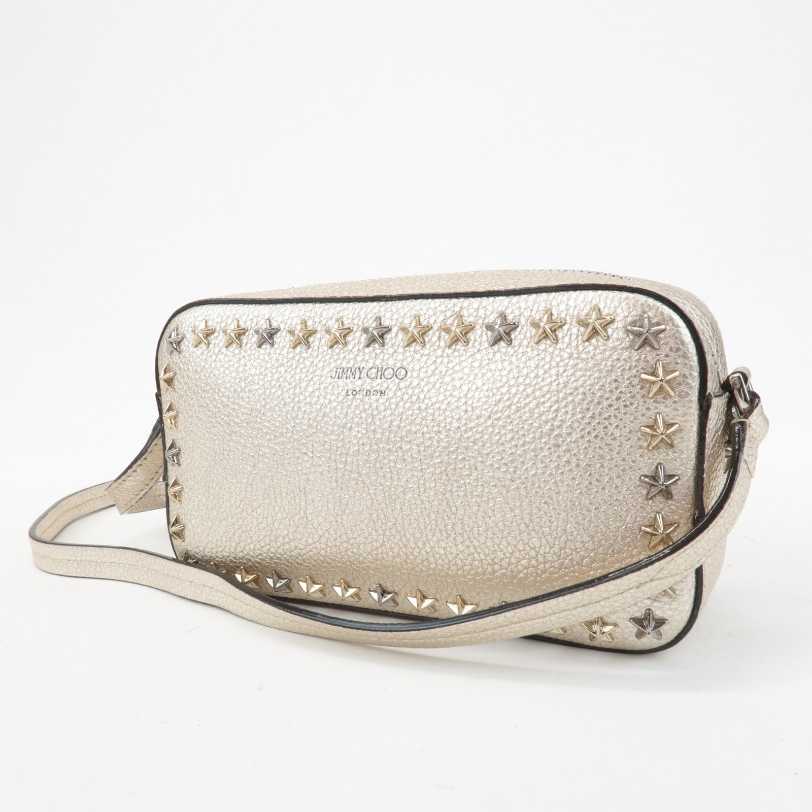 JIMMY CHOO Leather Studs Small Shoulder Bag Silver Used