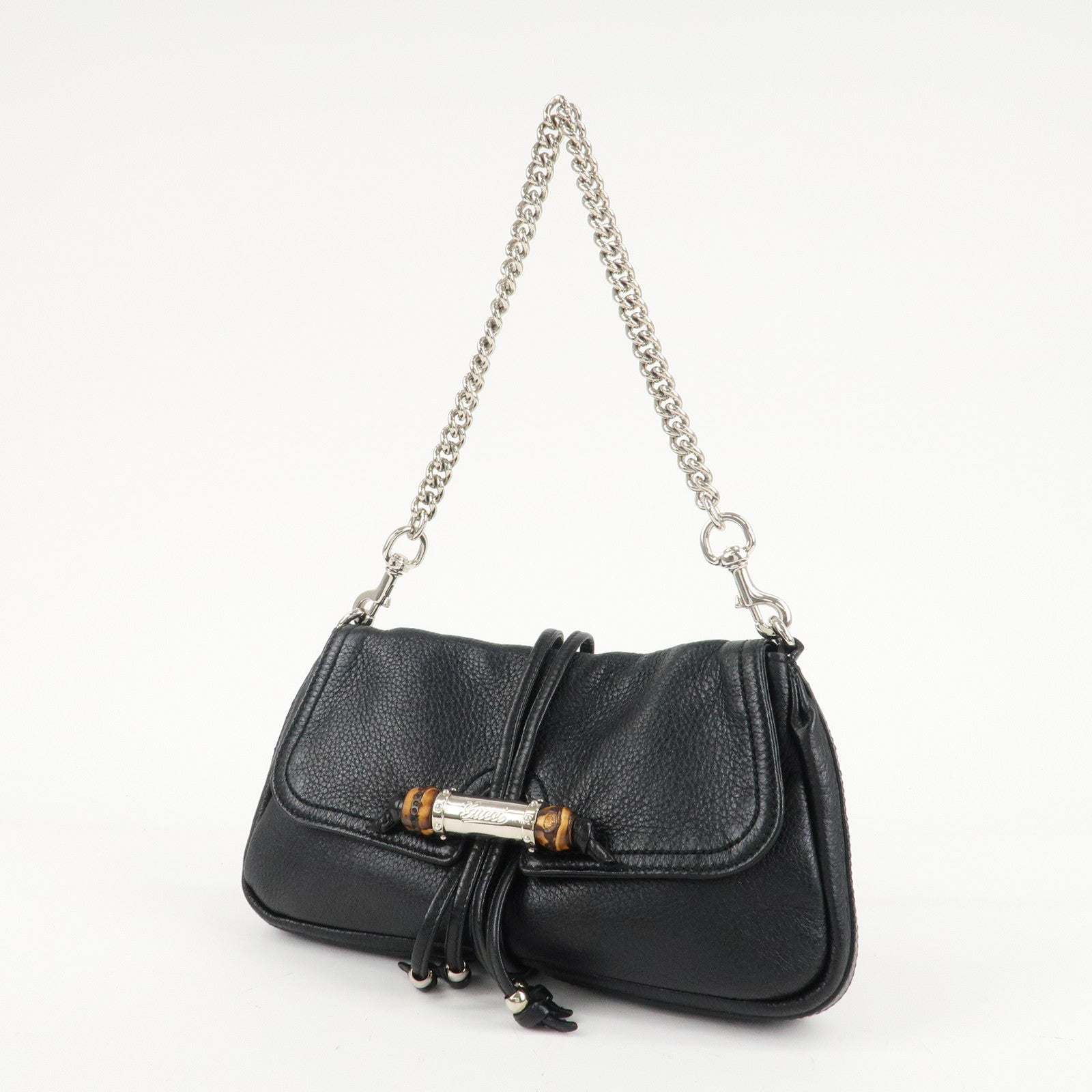 GUCCI Bamboo Leather Chain Shoulder Bag Black 235320 Used