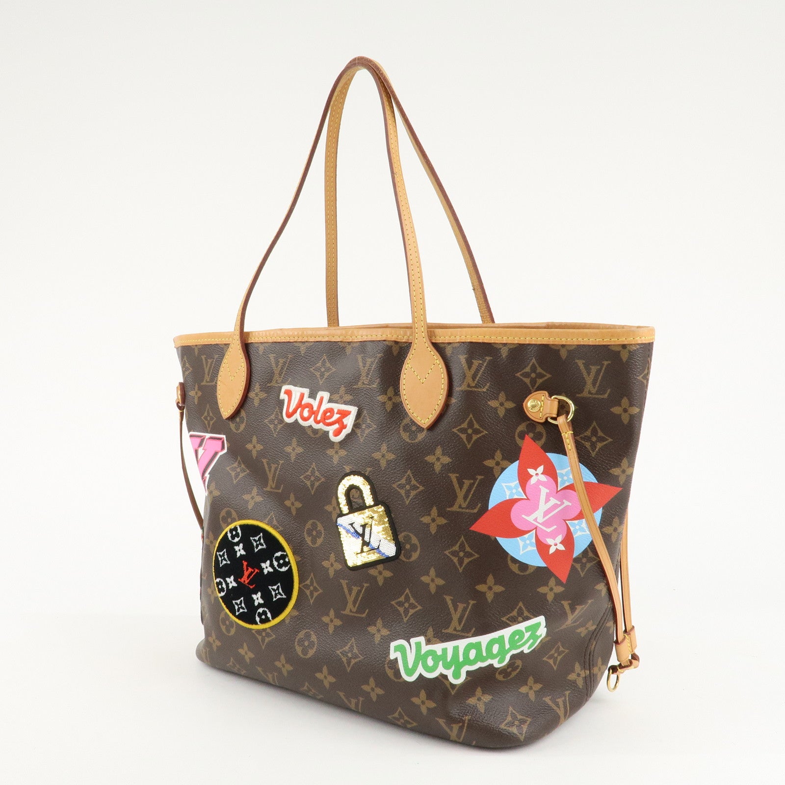 Louis Vuitton Monogram Patches Neverfull MM Tote Bag Pouch M43988 Used