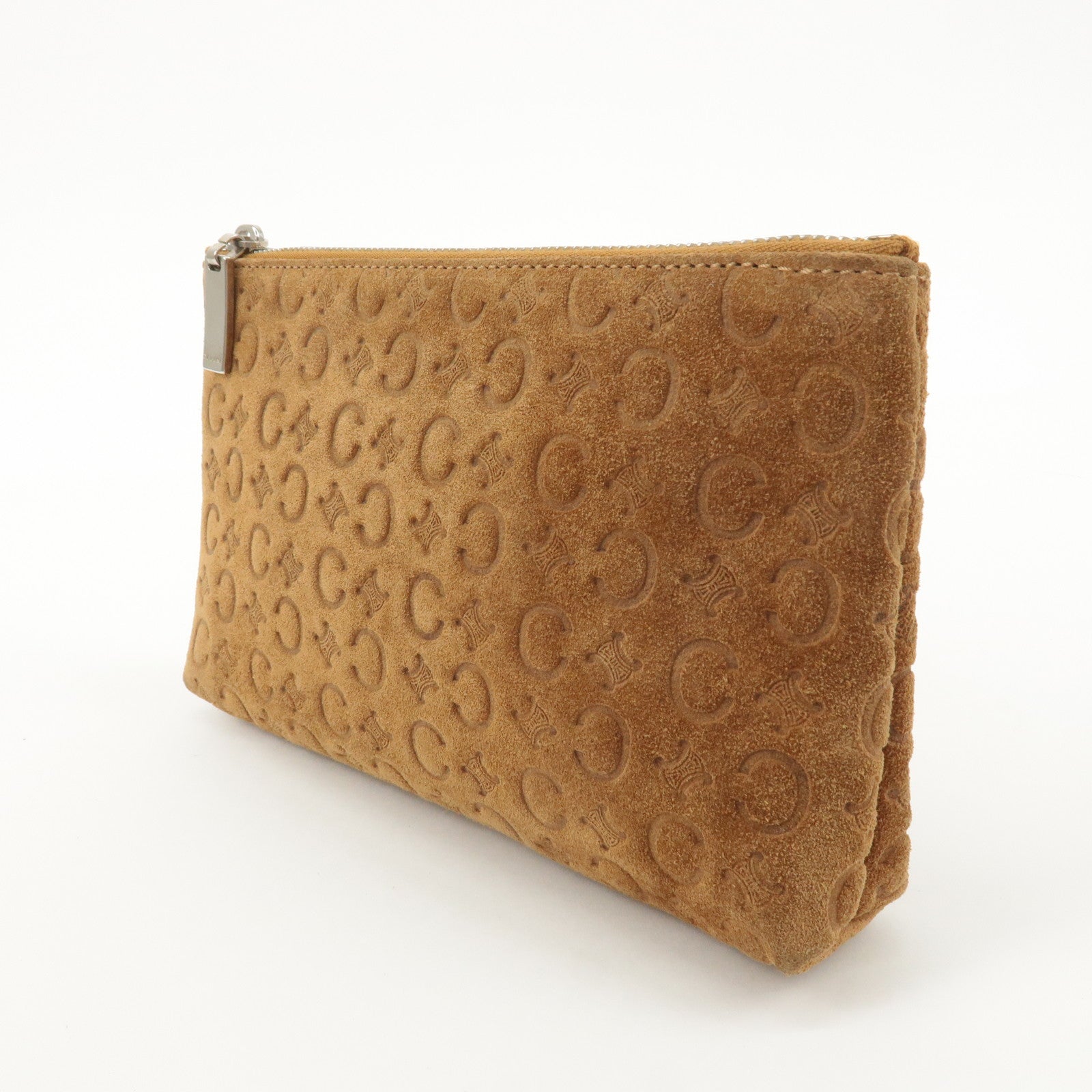 CELINE C Macadam Suede Pouch Cosmetic Pouch Brown Used