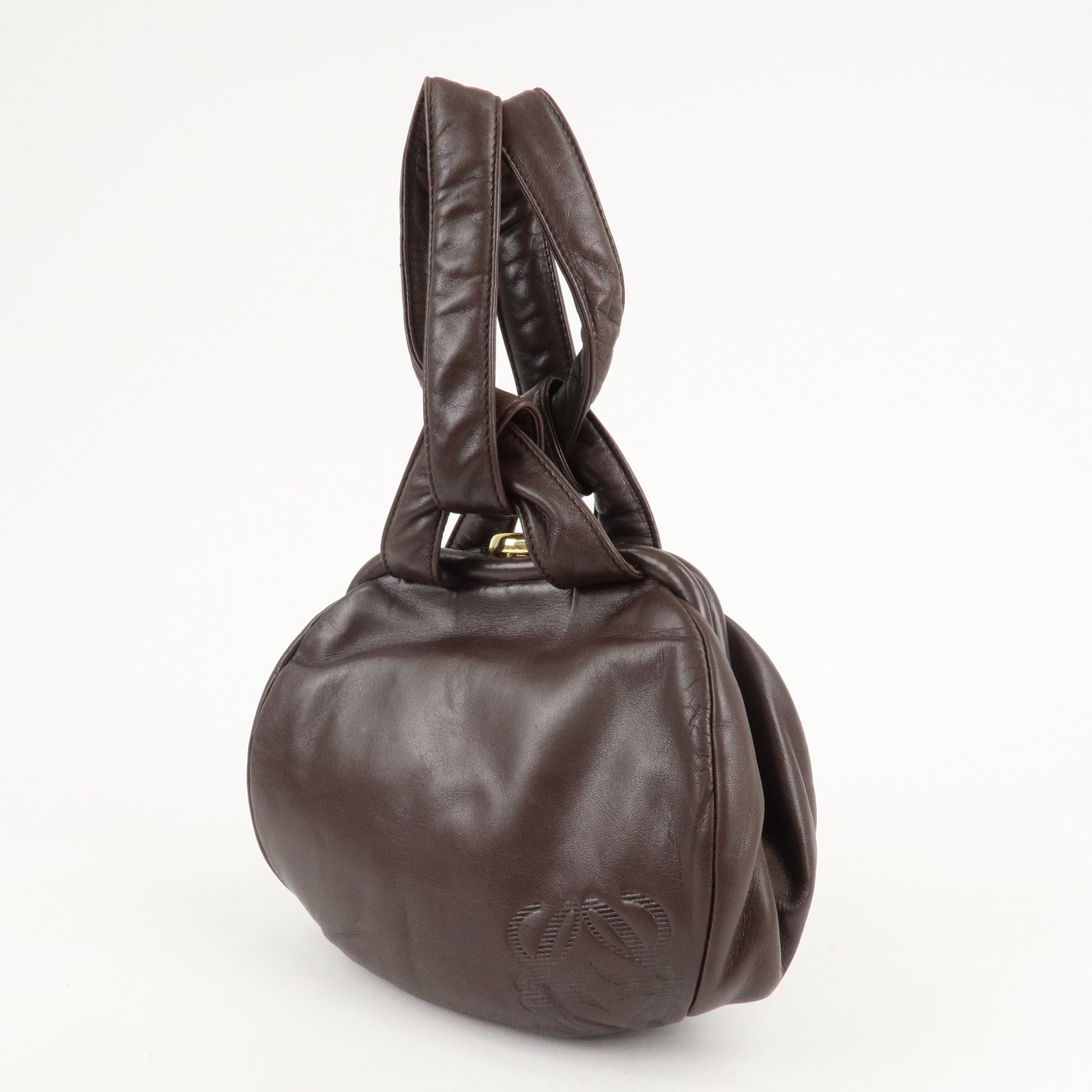 LOEWE Anagram Leather Clasp Shoulder Bag Hand Bag Brown Used