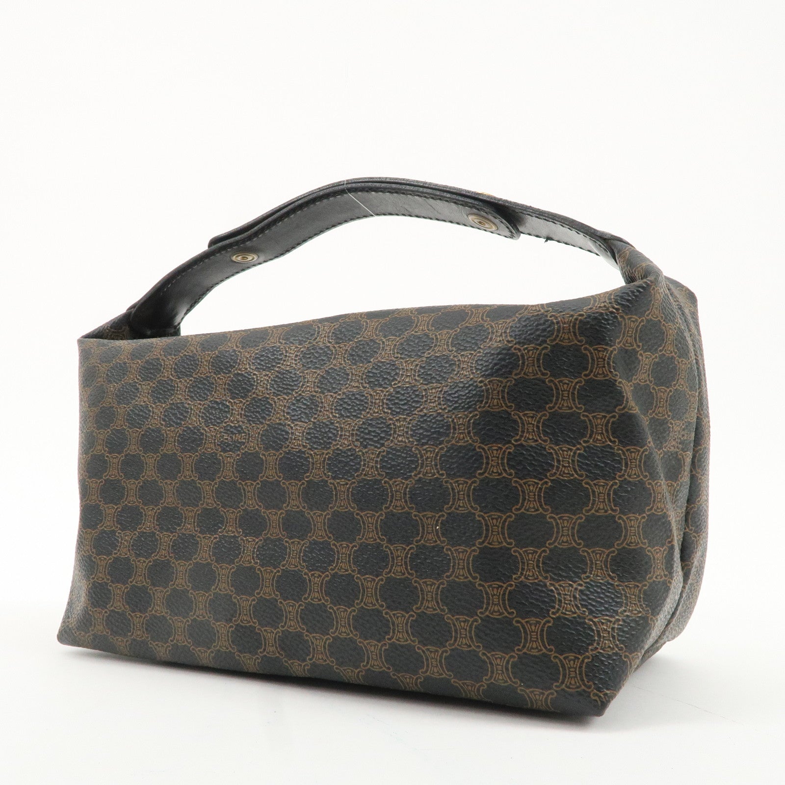 CELINE Macadam PVC Leather Hand Bag Black Brown Used