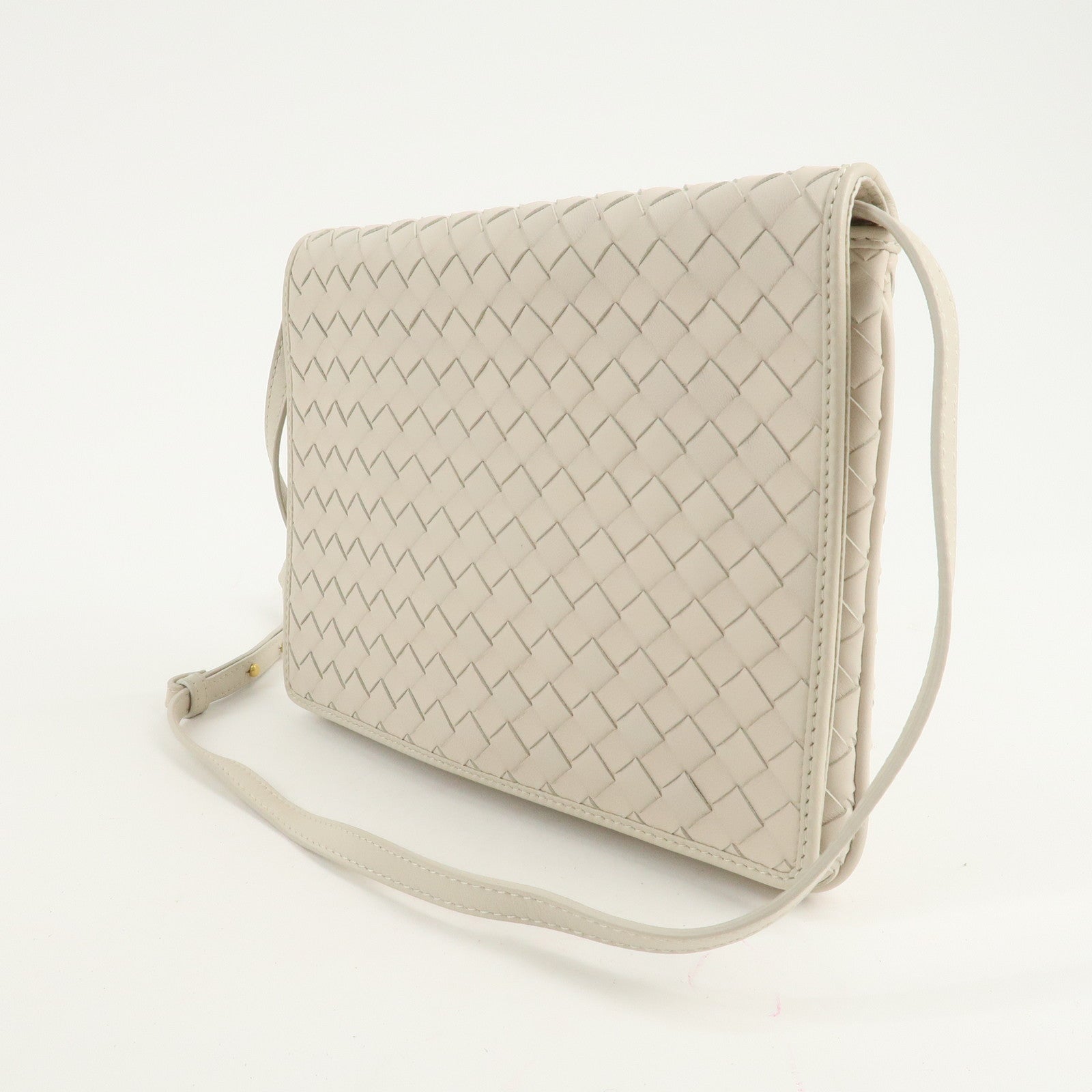 BOTTEGA VENETA Intrecciato Leather Shoulder Bag Ivory Used