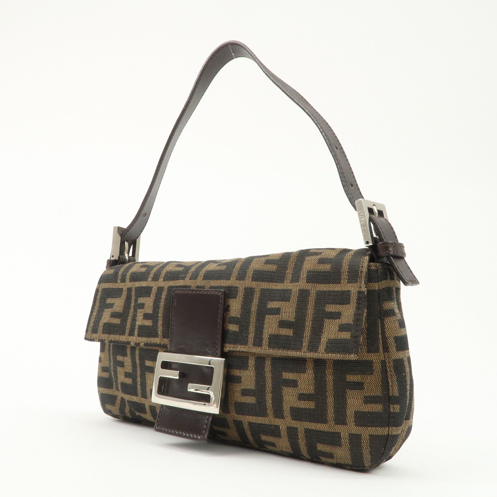 FENDI Mamma Bagguette Zucca Canvas Leather Shoulder Bag 26424 Used