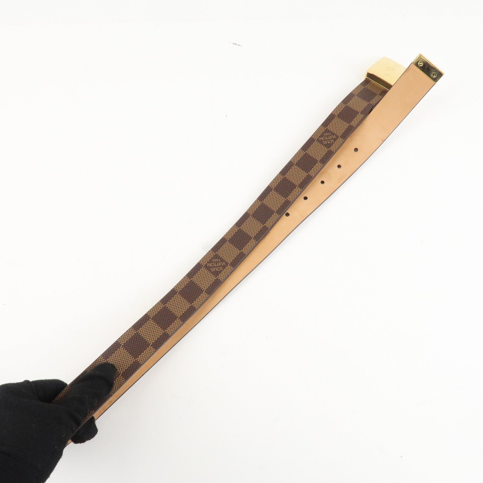 AuthLouis Vuitton Damier Ebene Saint Tulle Belt Carre 85/34 M6803V Used