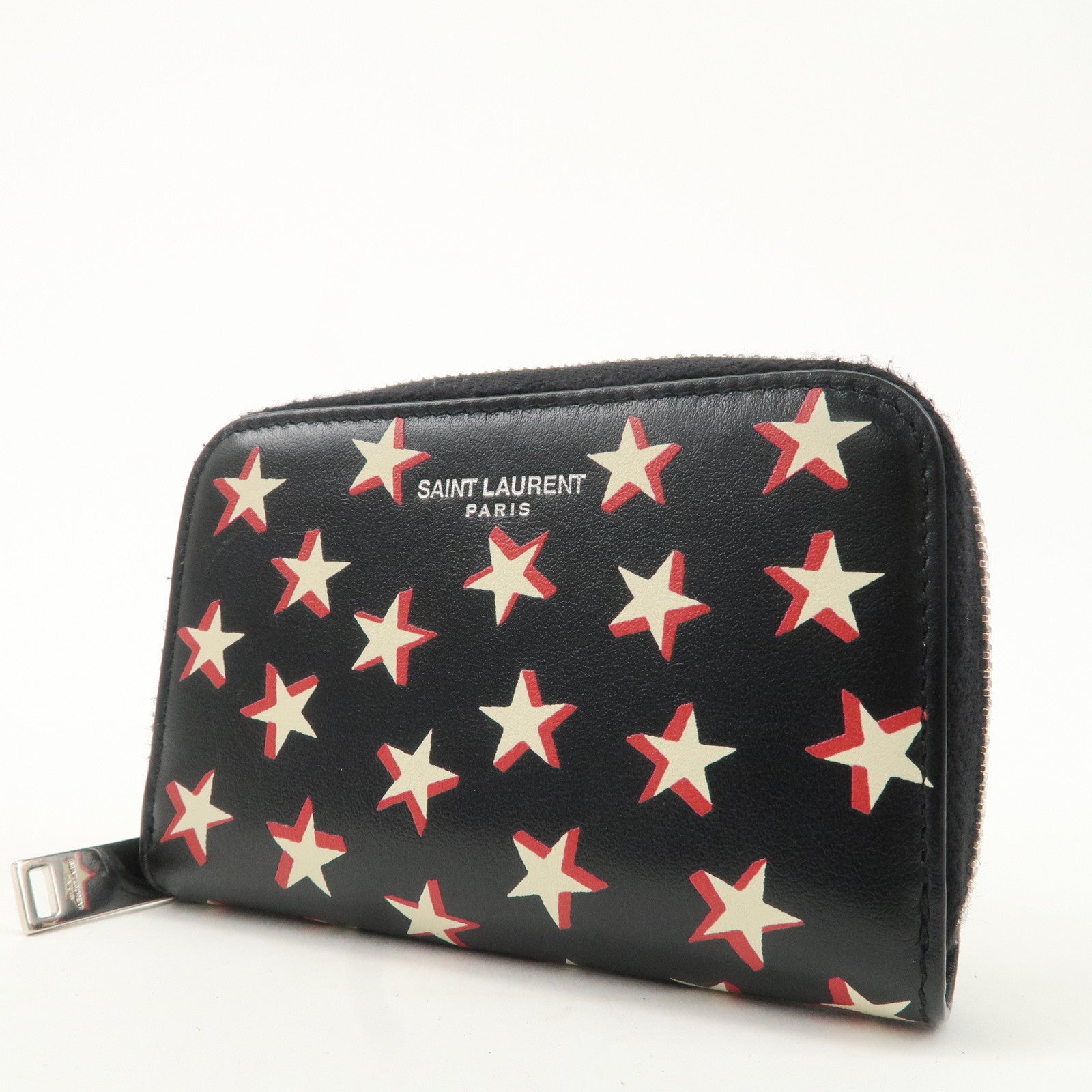 Saint Laurent Paris Leather Coin Case Case Star Print Black Used