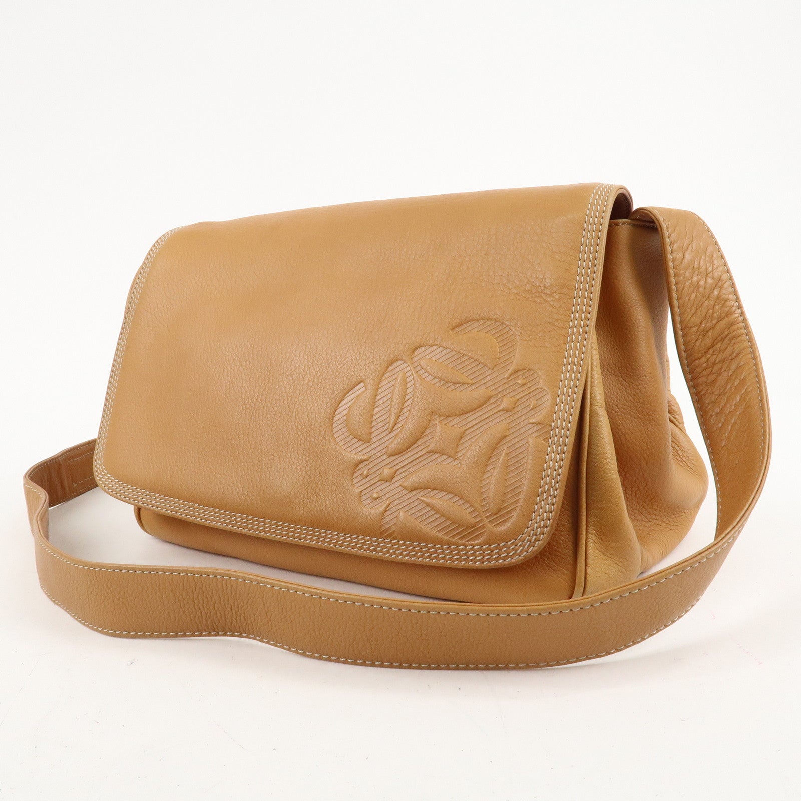 LOEWE Anagram Leather Shoulder Bag Crossbody Bag Brown Used
