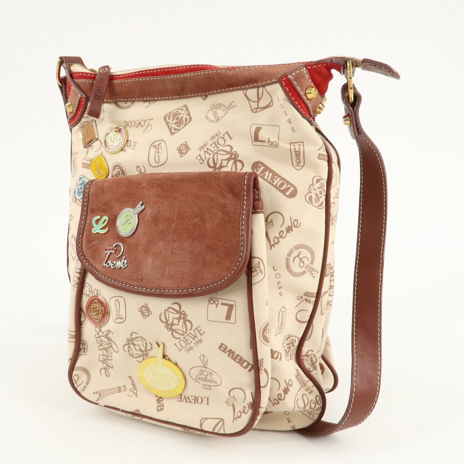 LOEWE Anagram Canvas Leather Suede Shoulder Bag 160th Anniversary Used