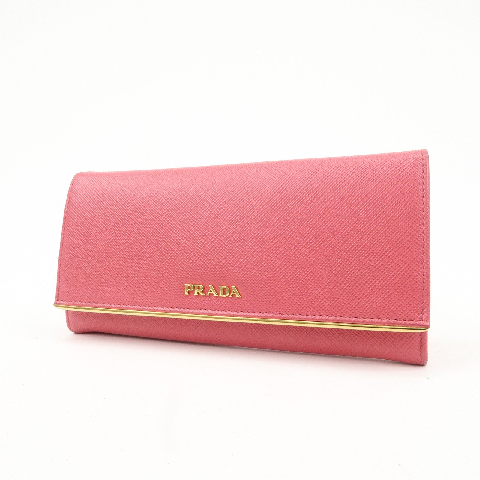 PRADA Saffiano Leather Bi Fold Long Wallet Pink 1MH132 Used
