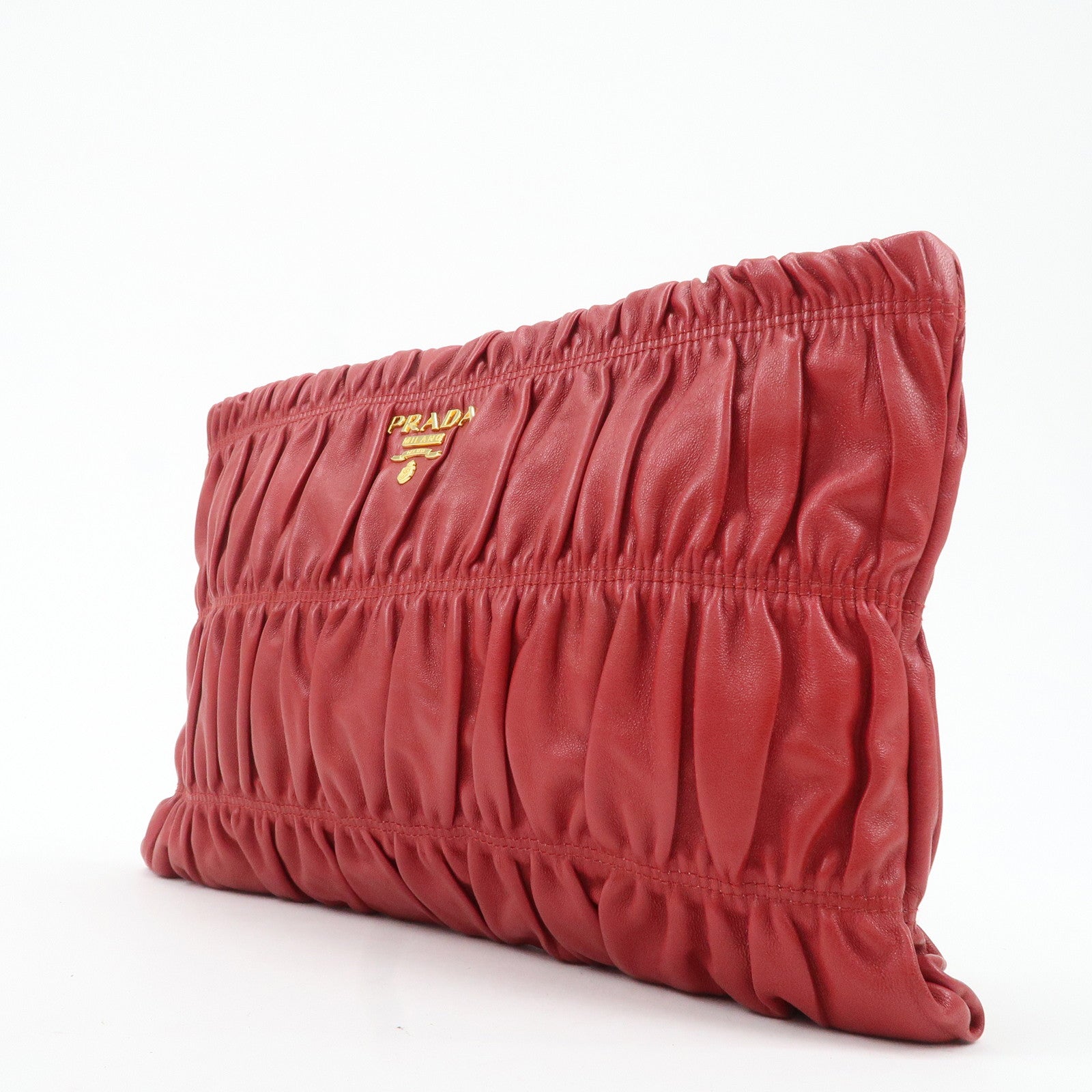 PRADA Leather Clutch Bag Red Used