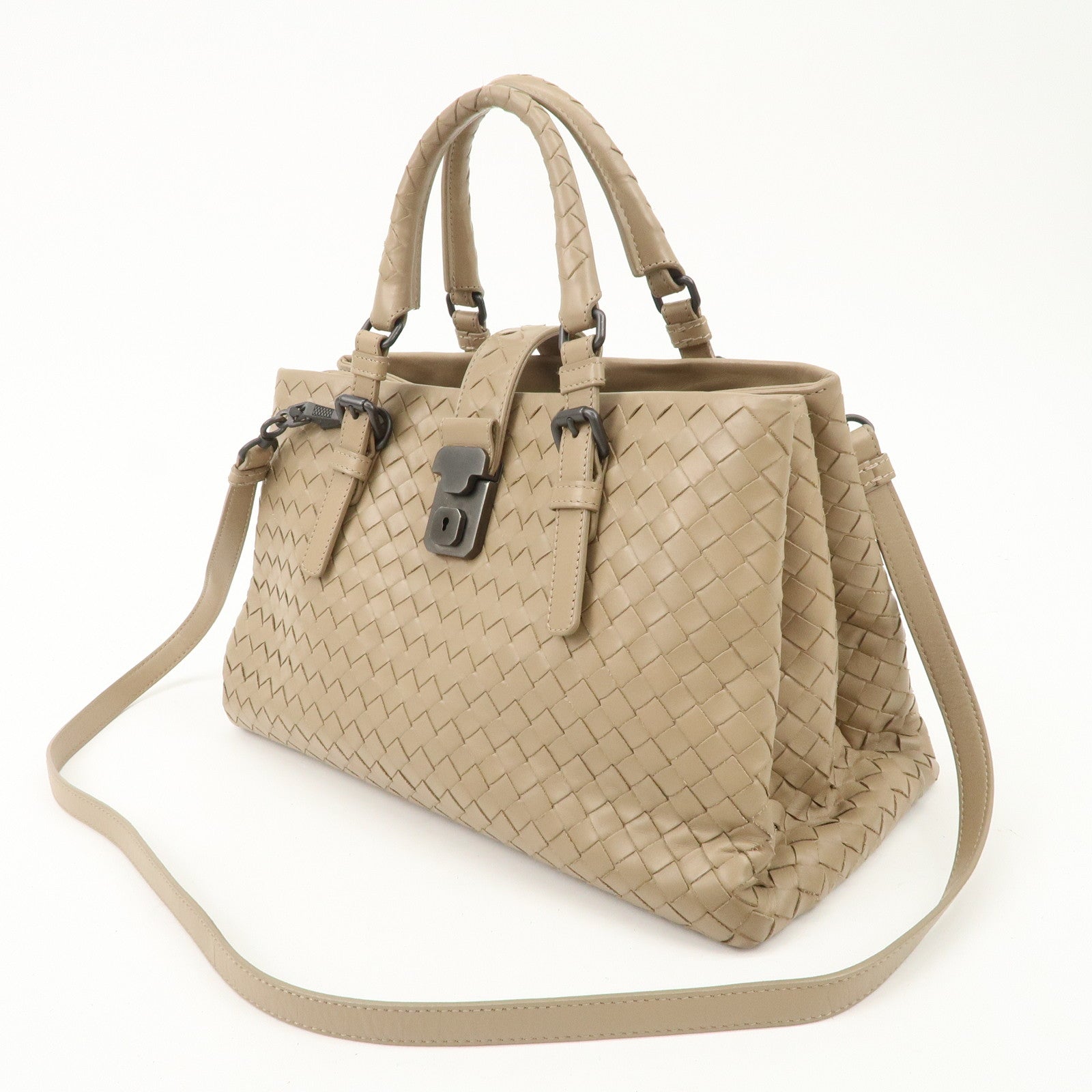 BOTTEGA VENETA Intrecciato Leather Roma Bag Hand Bag Beige Used