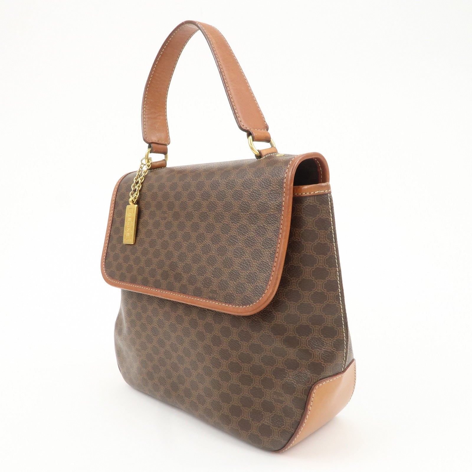 CELINE Macadam PVC Leather Hand Bag Brown Used