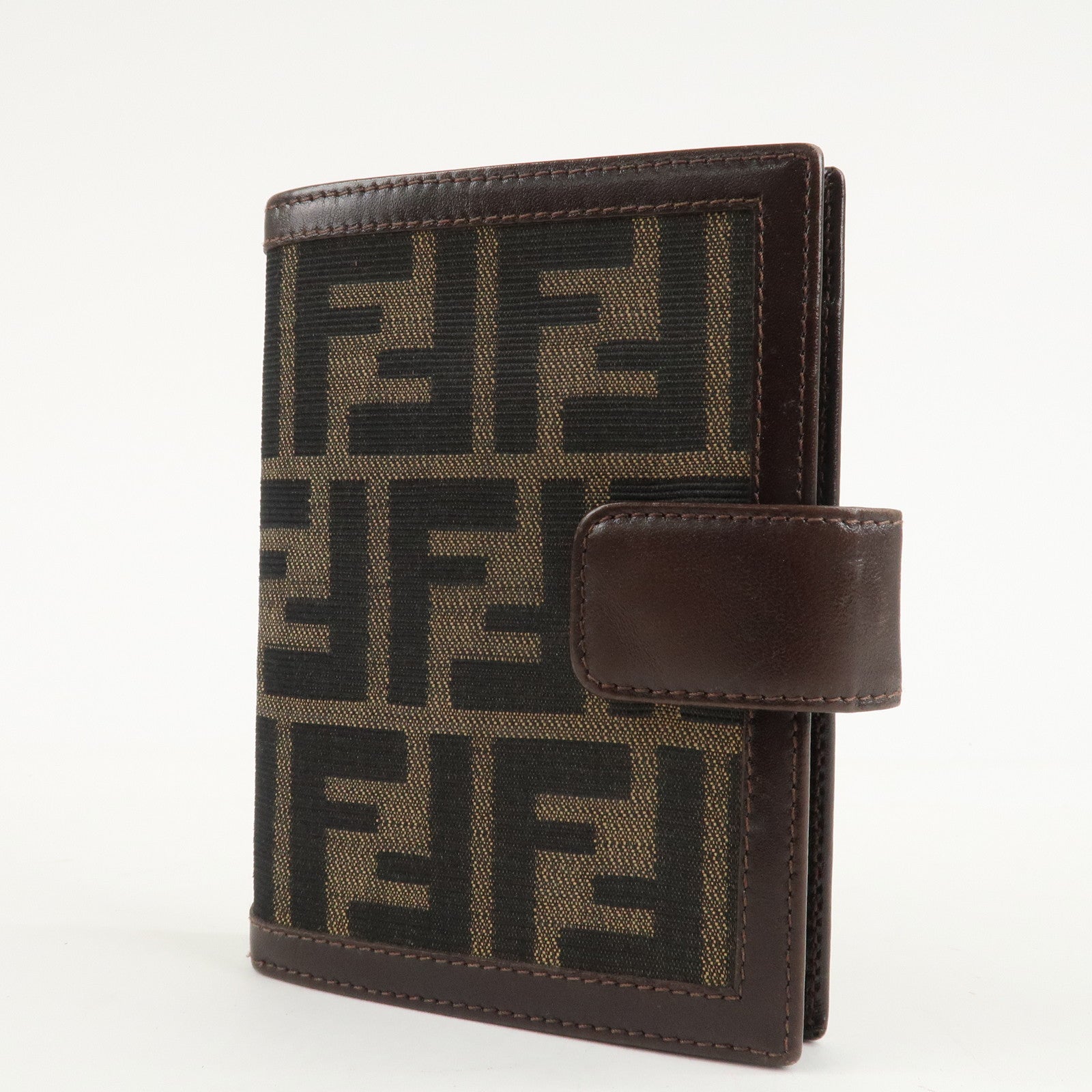 FENDI Zucca Canvas Leather Agenda Planner Cover Brown Used