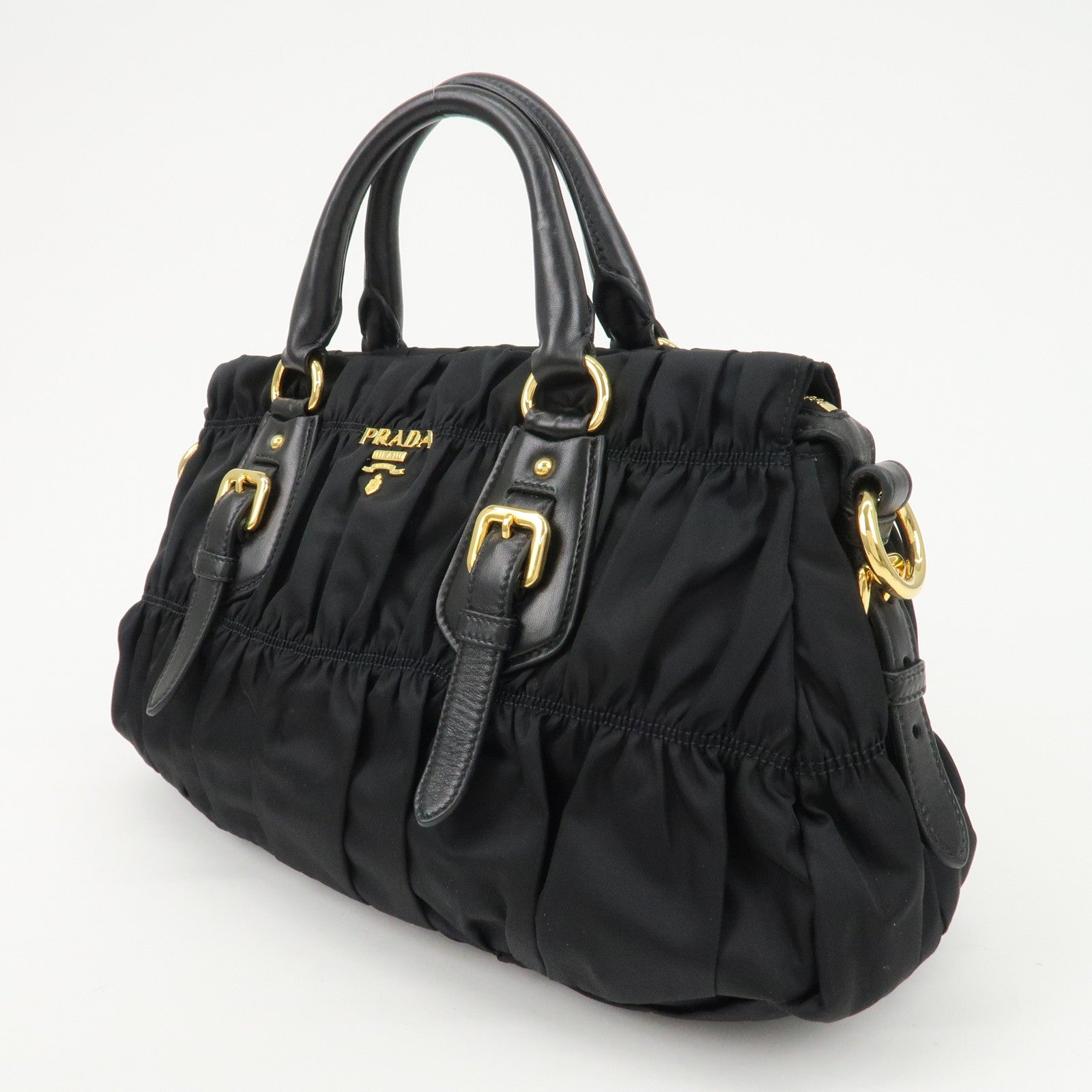 PRADA Logo Nylon Leather 2Way Bag Hand Bag Black NERO BN1407 Used